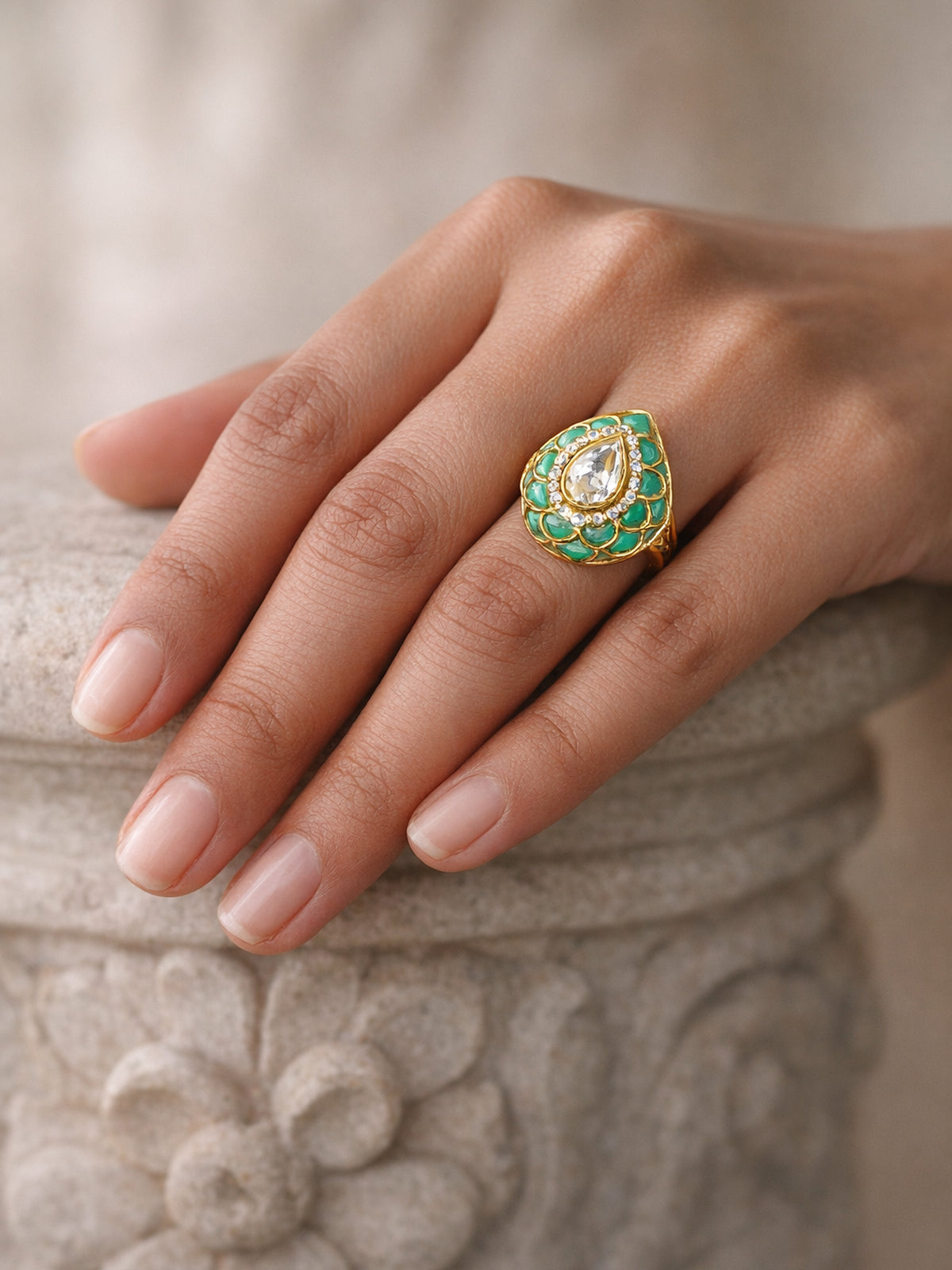 Pranvi Kundan Ring in Pastel Jade