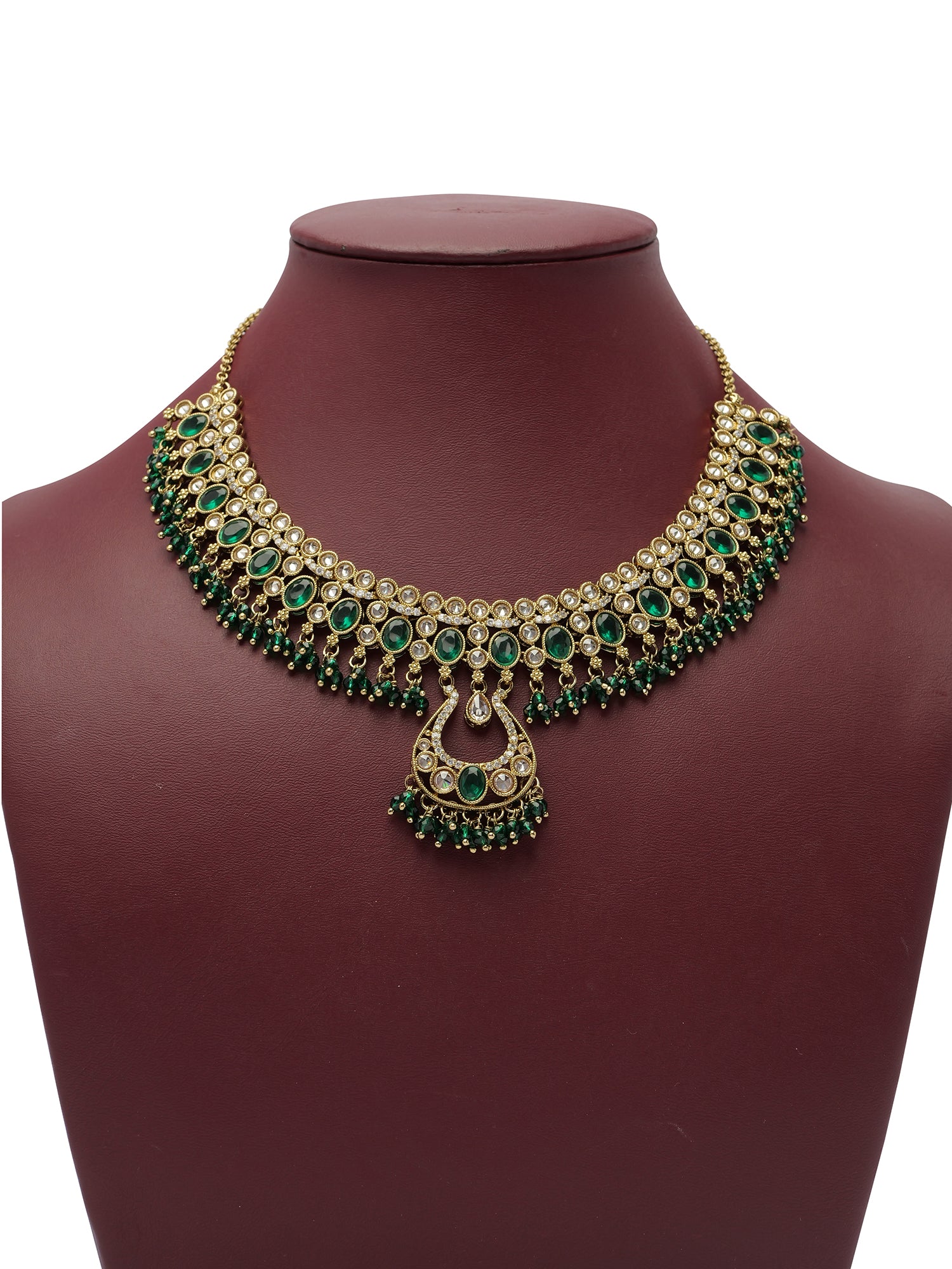 Prisha Necklace Set in Green and Antique Gold