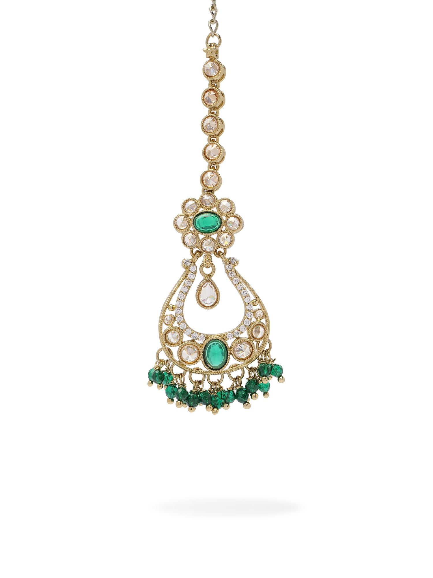 Prisha Necklace Set in Green and Antique Gold