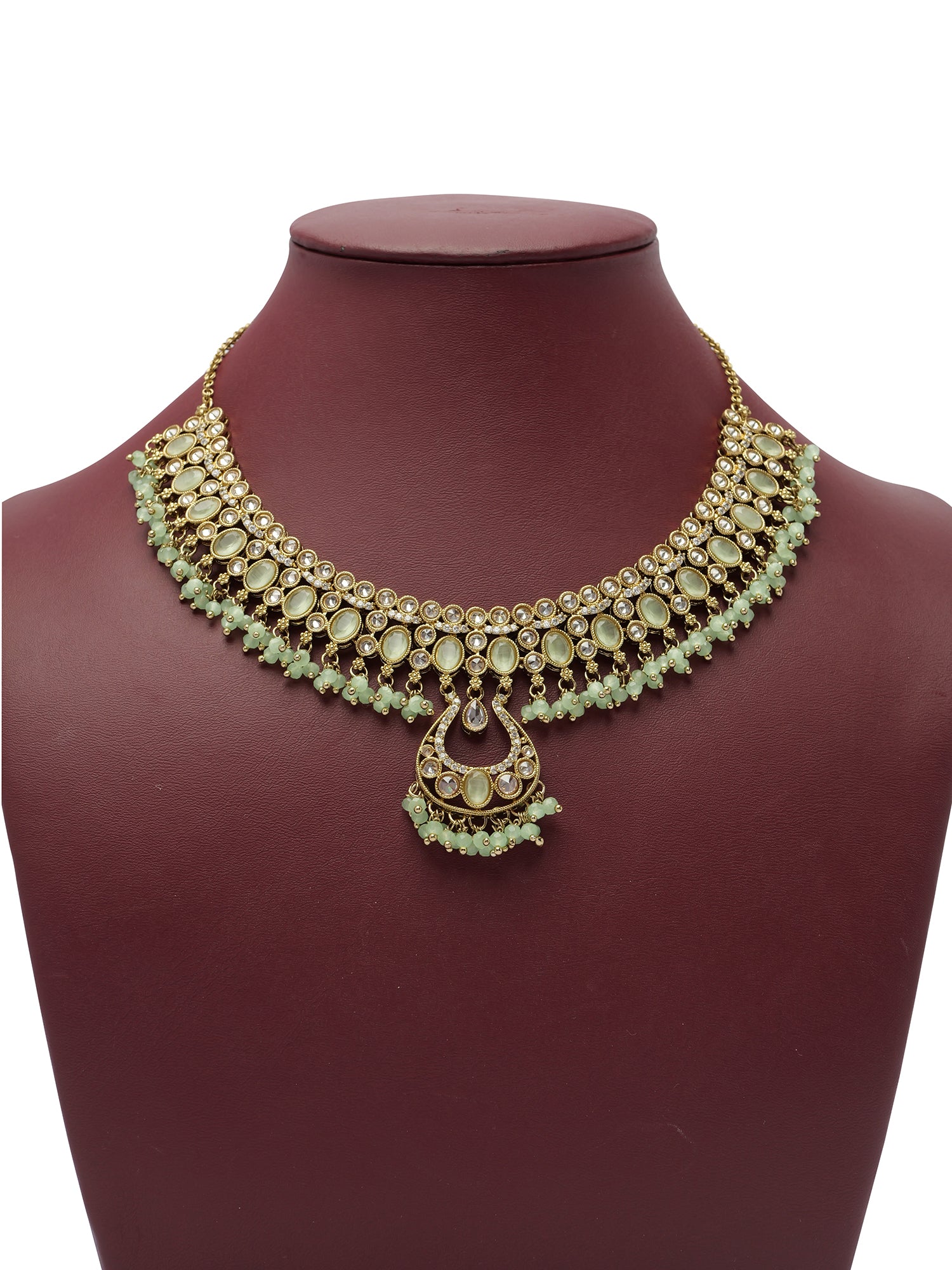 Prisha Necklace Set in Mint and Antique Gold