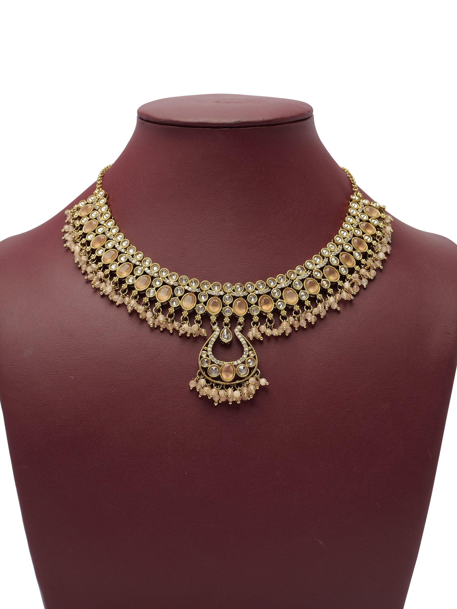 Prisha Necklace Set in Peach and Antique Gold