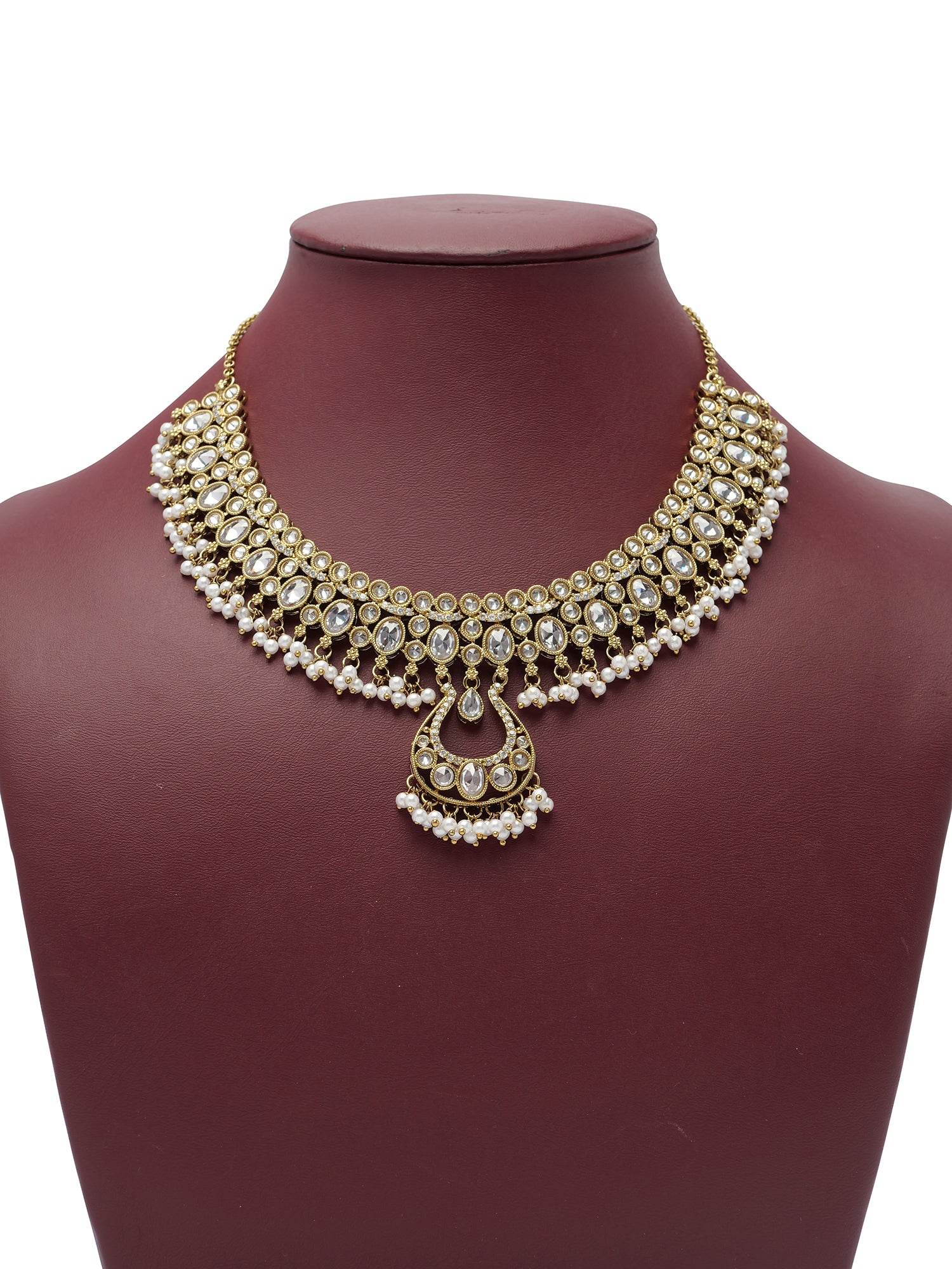 Prisha Necklace Set in White and Antique Gold