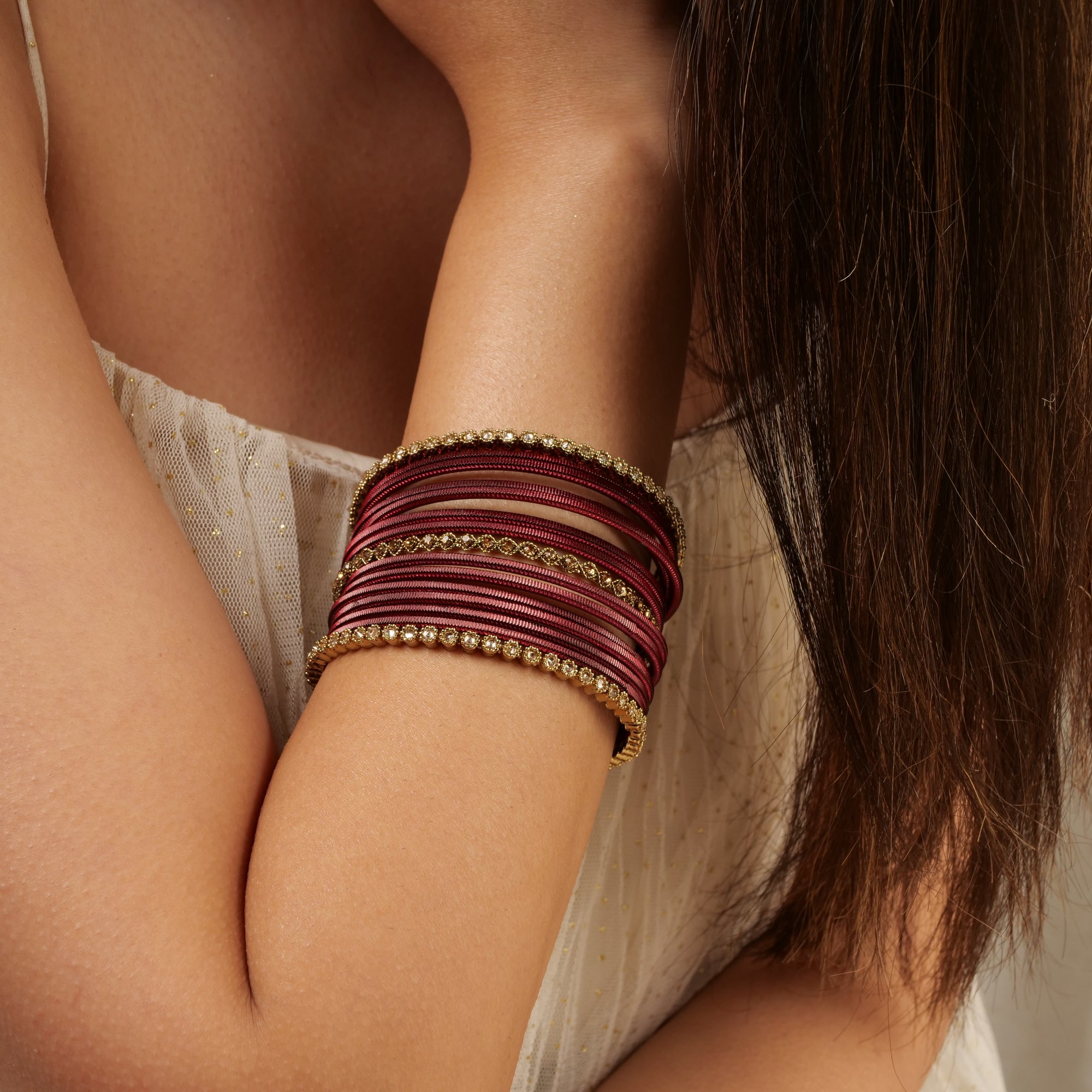 Radiant Bangle Set in Maroon - Main Image