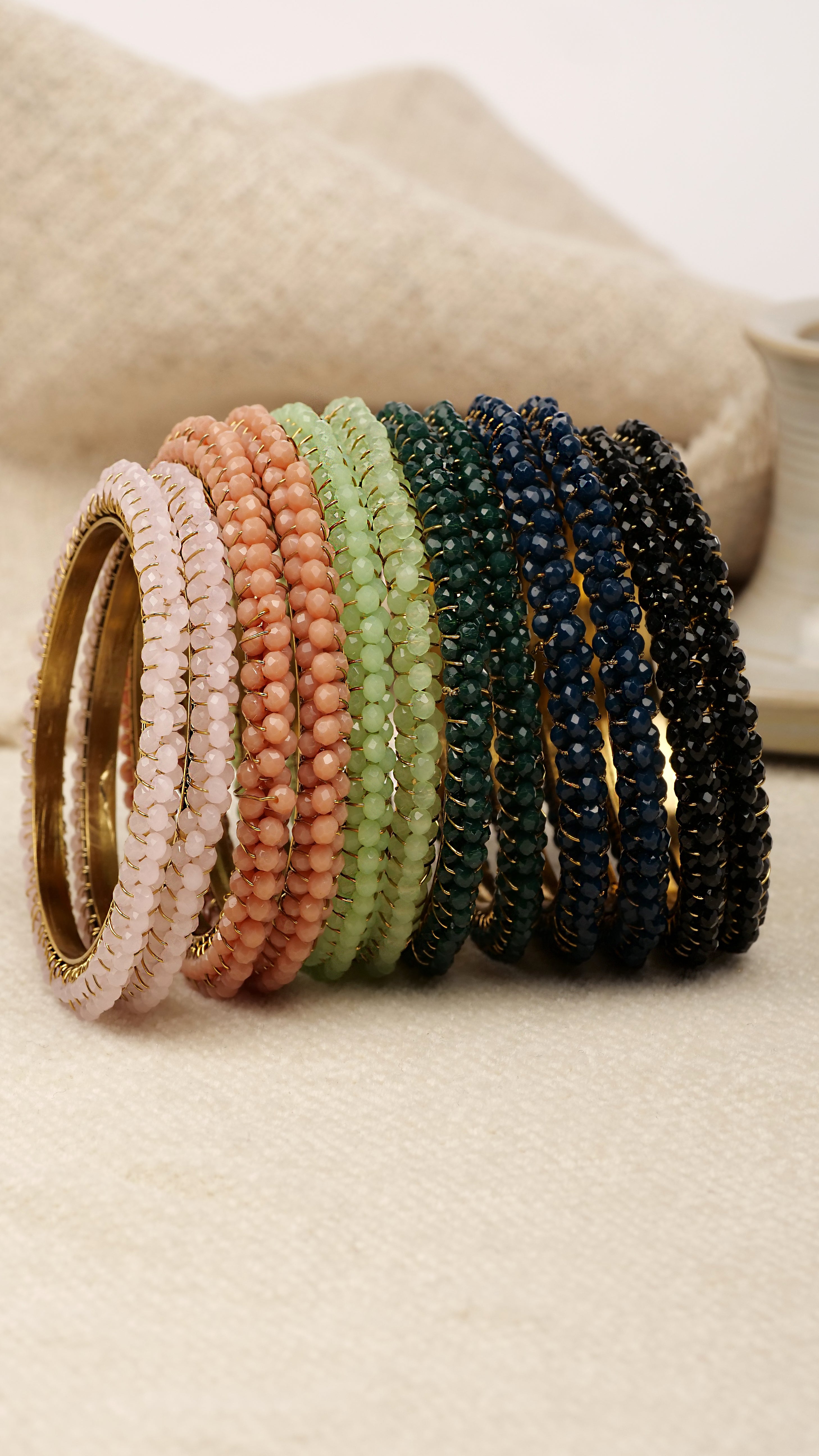 Ramani Crystal Bead Bangles in Green