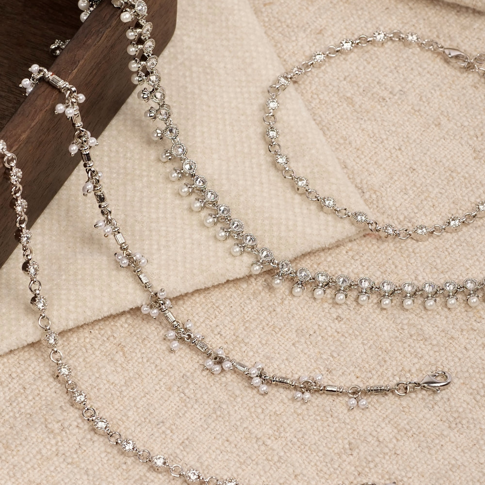 Pearl Trinket Anklet In Rhodium