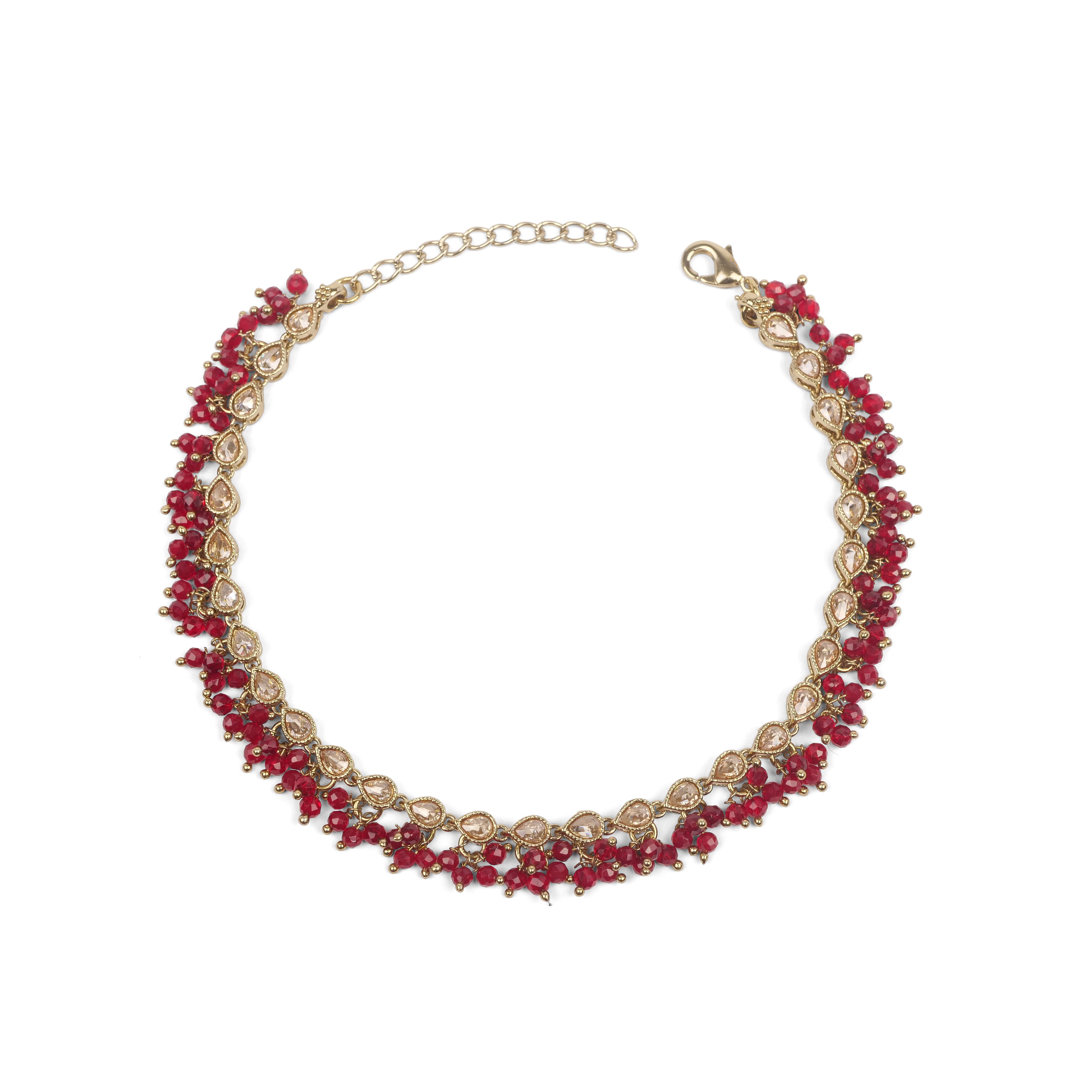 Maroon Cluster Anklet in Antique Gold