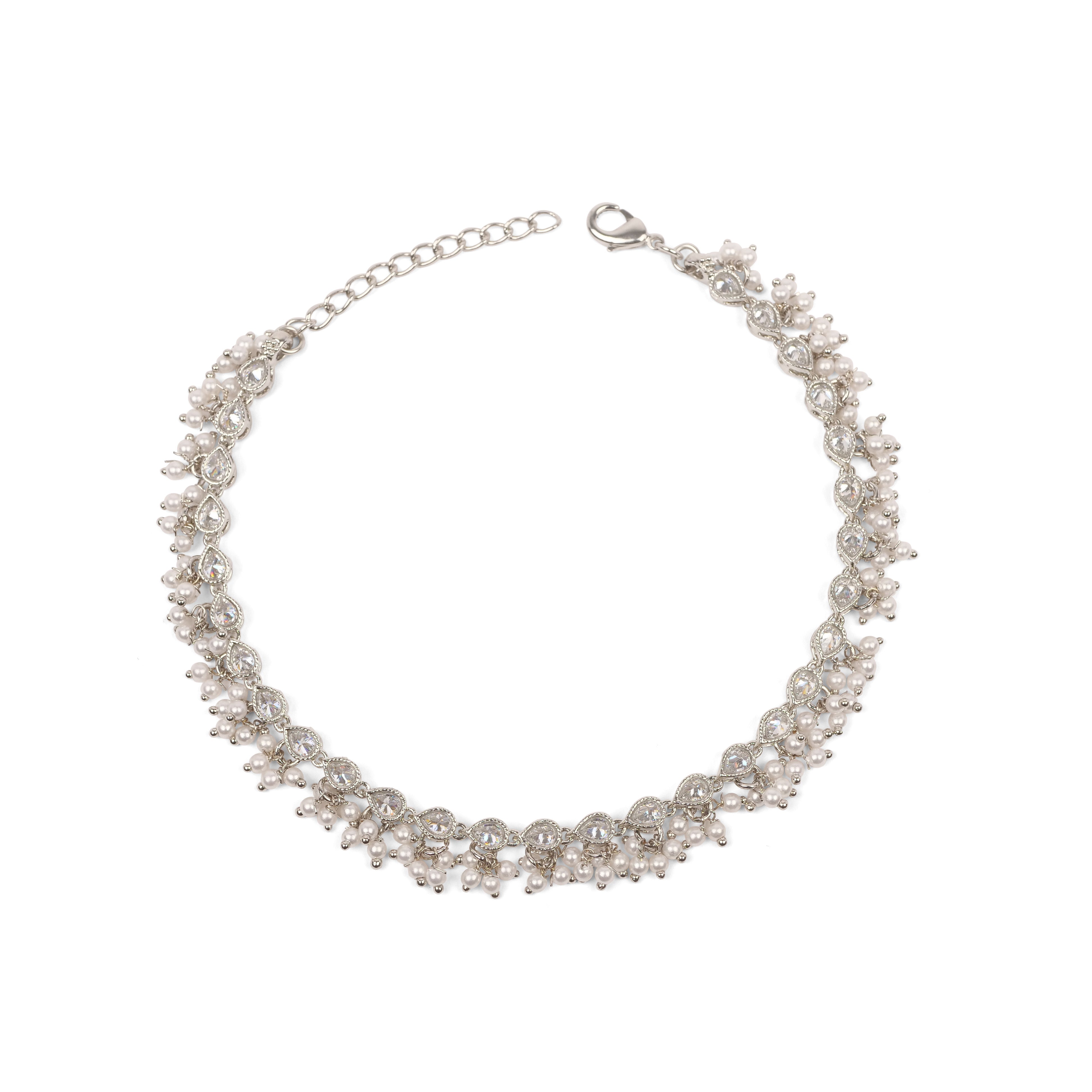 Pearly Cluster Anklet in Rhodium