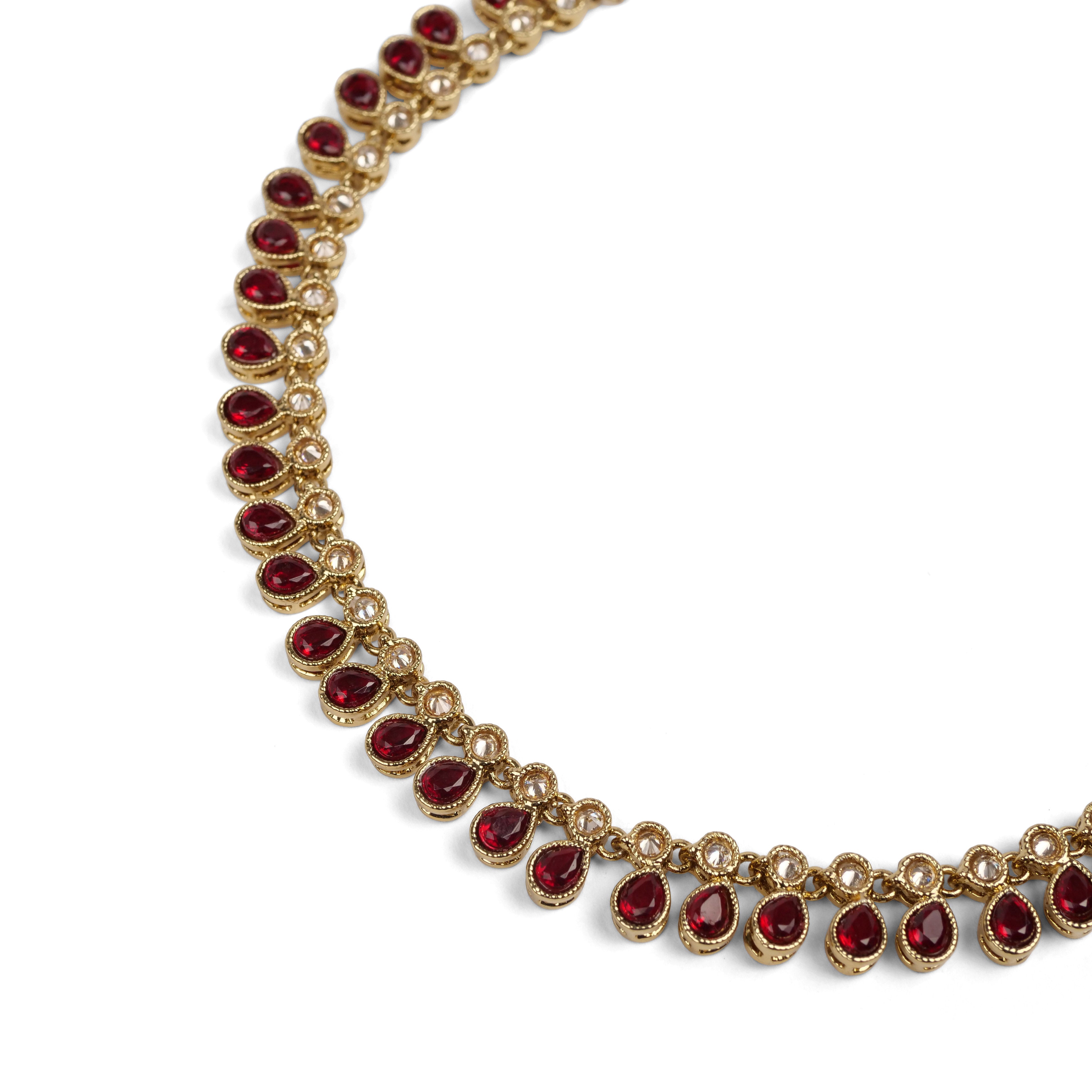 Crystal Drop Anklet in Maroon 