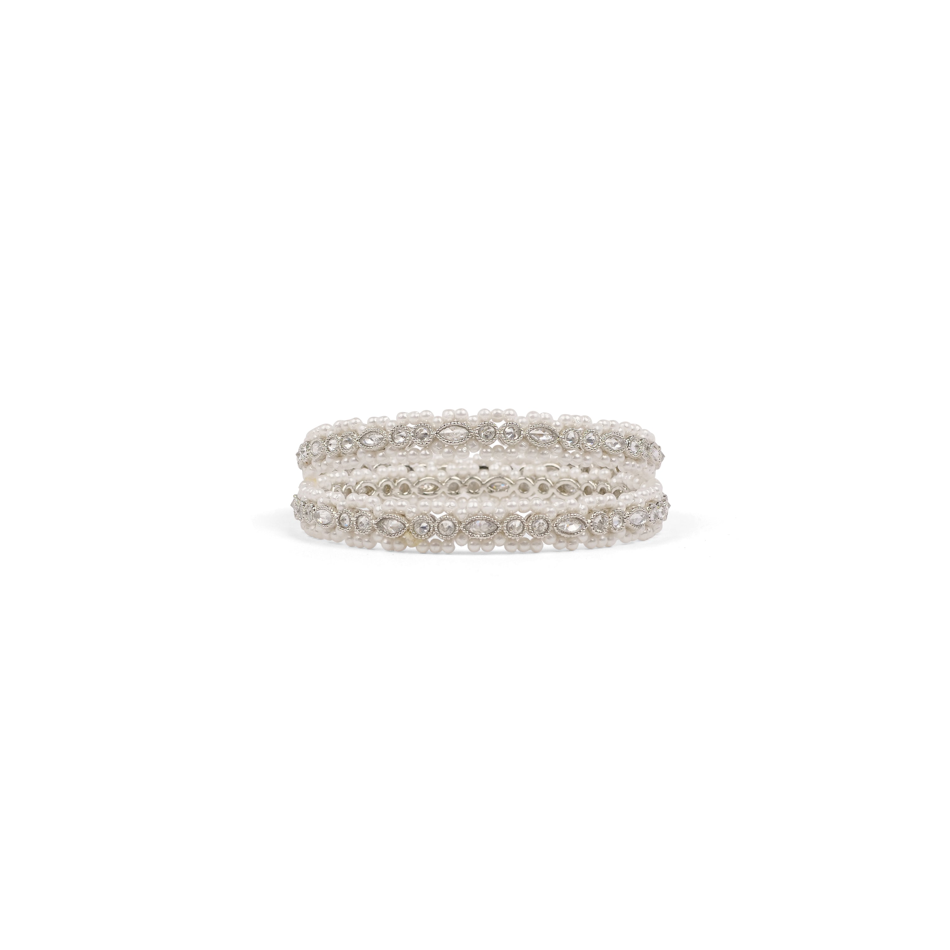 Inara Pearl Bangles in Rhodium