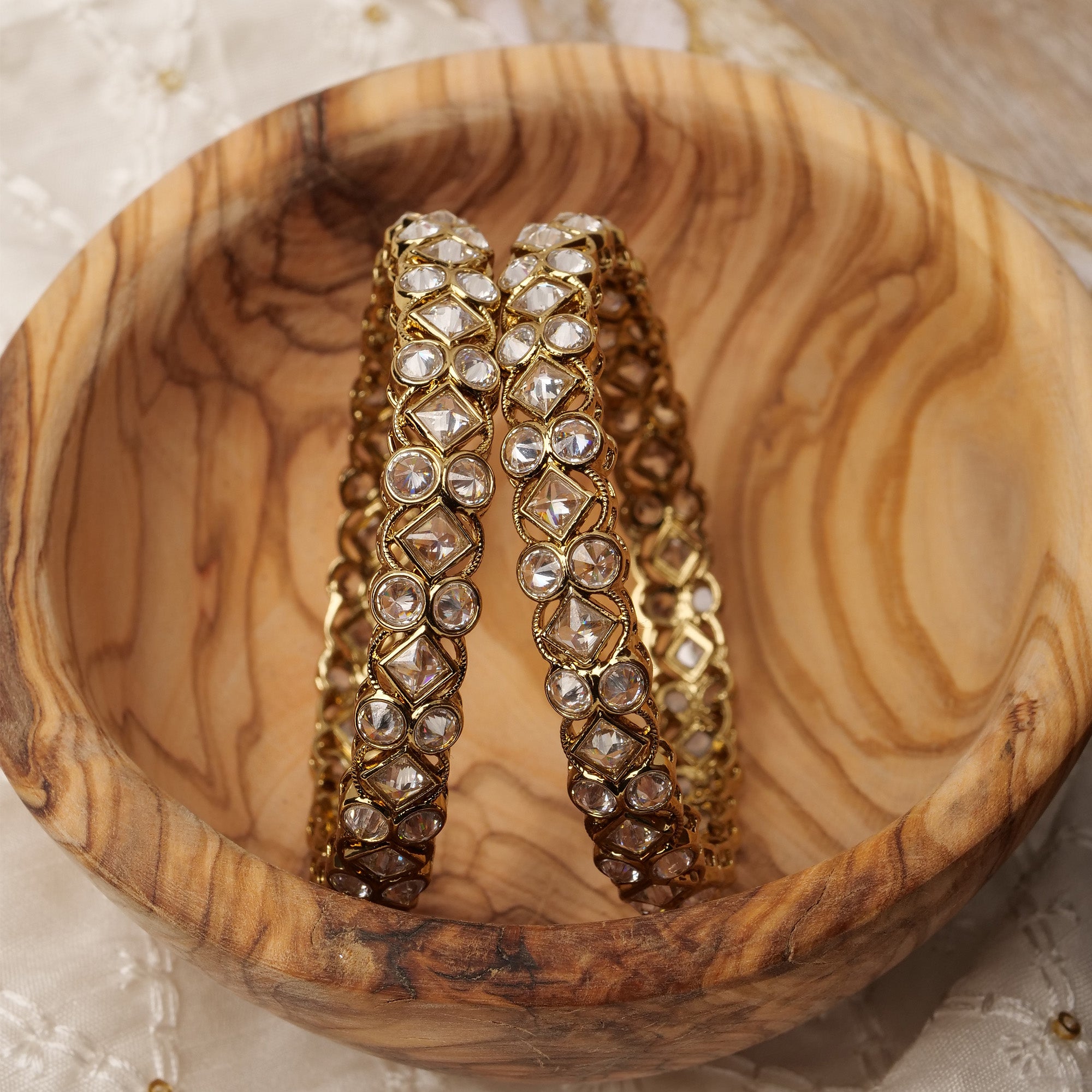 Gulzar Indian Kadas in White and Antique Gold