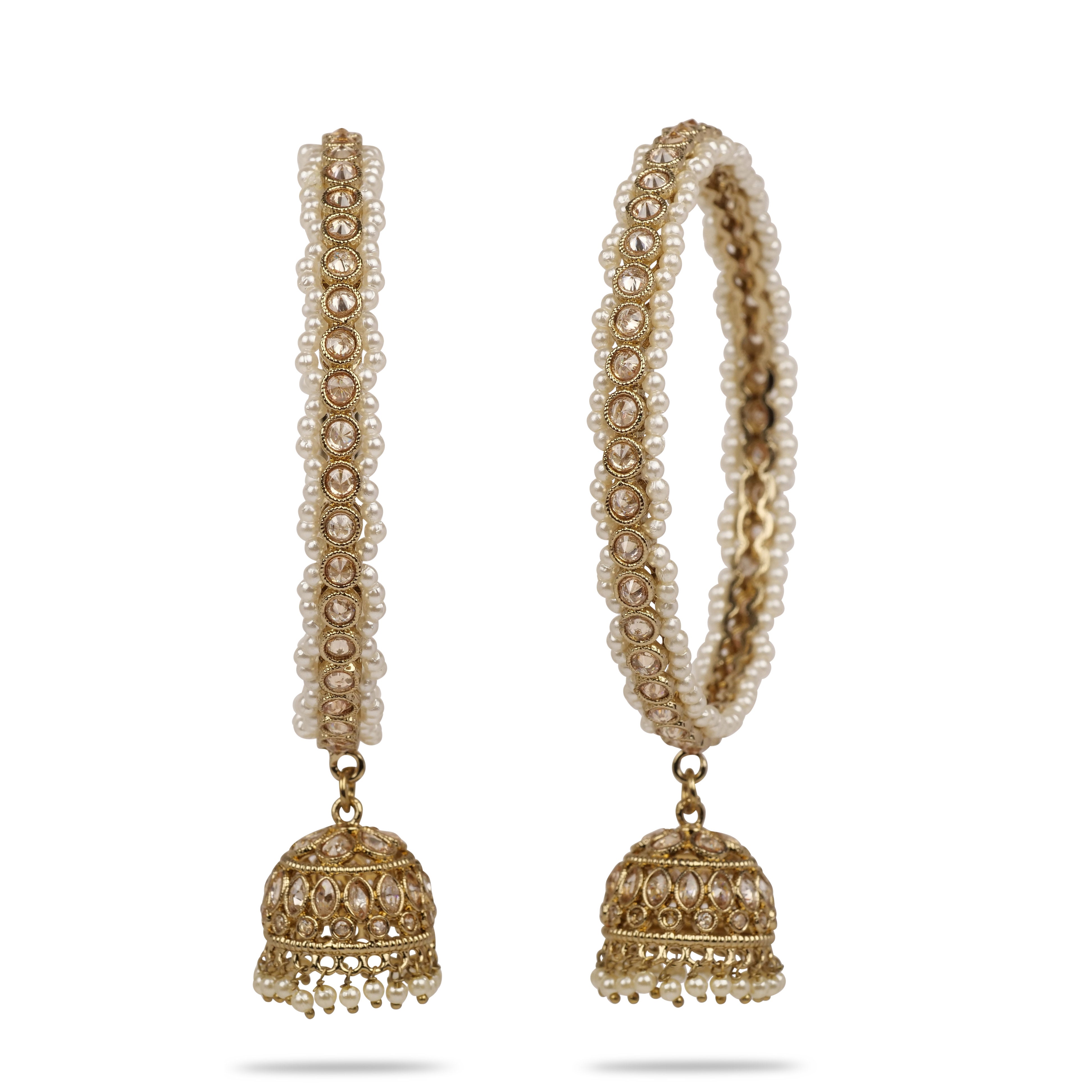 Tarini Pearl Jhumka Kadas in Antique Gold