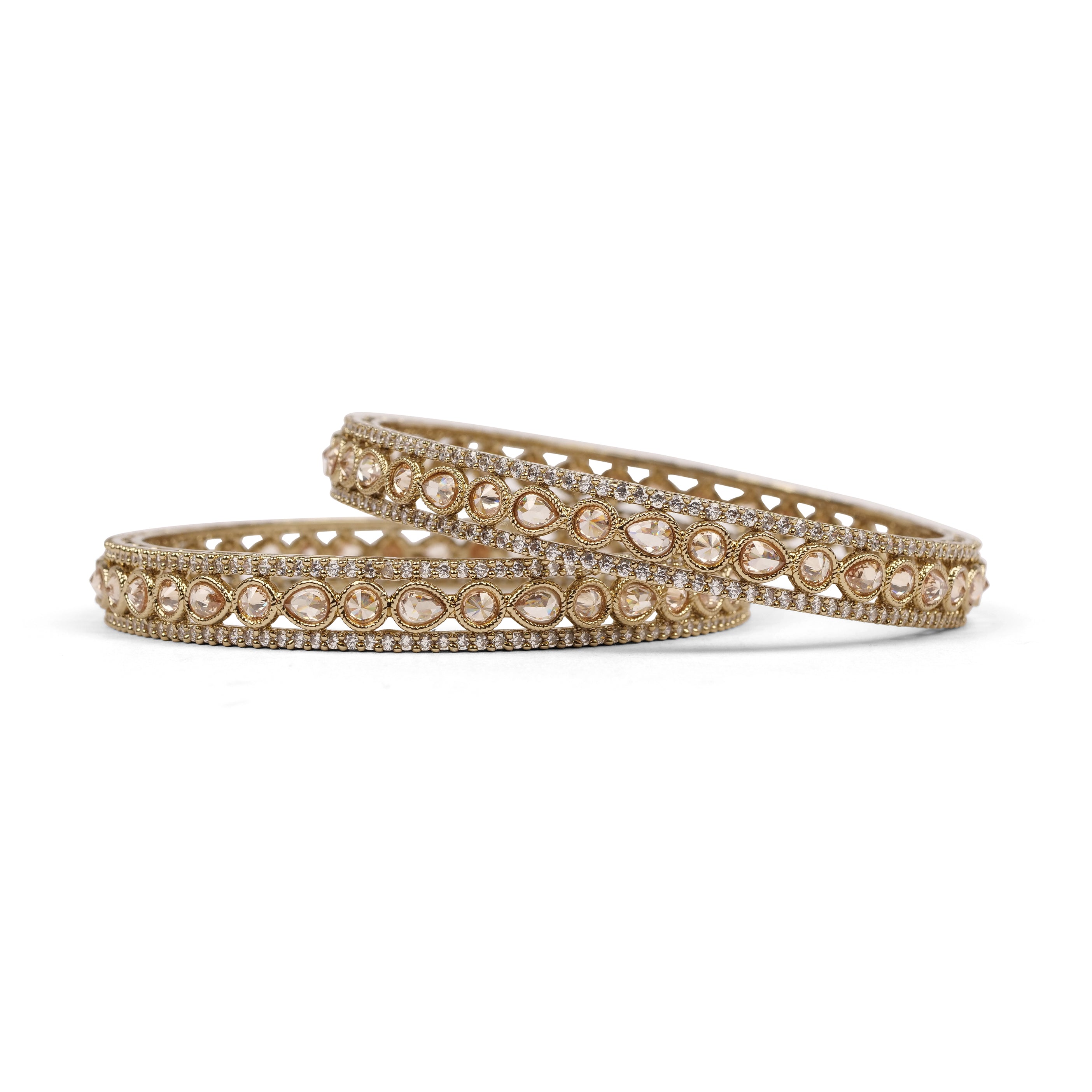 Amaya Crystal Kada Bangles in Champagne