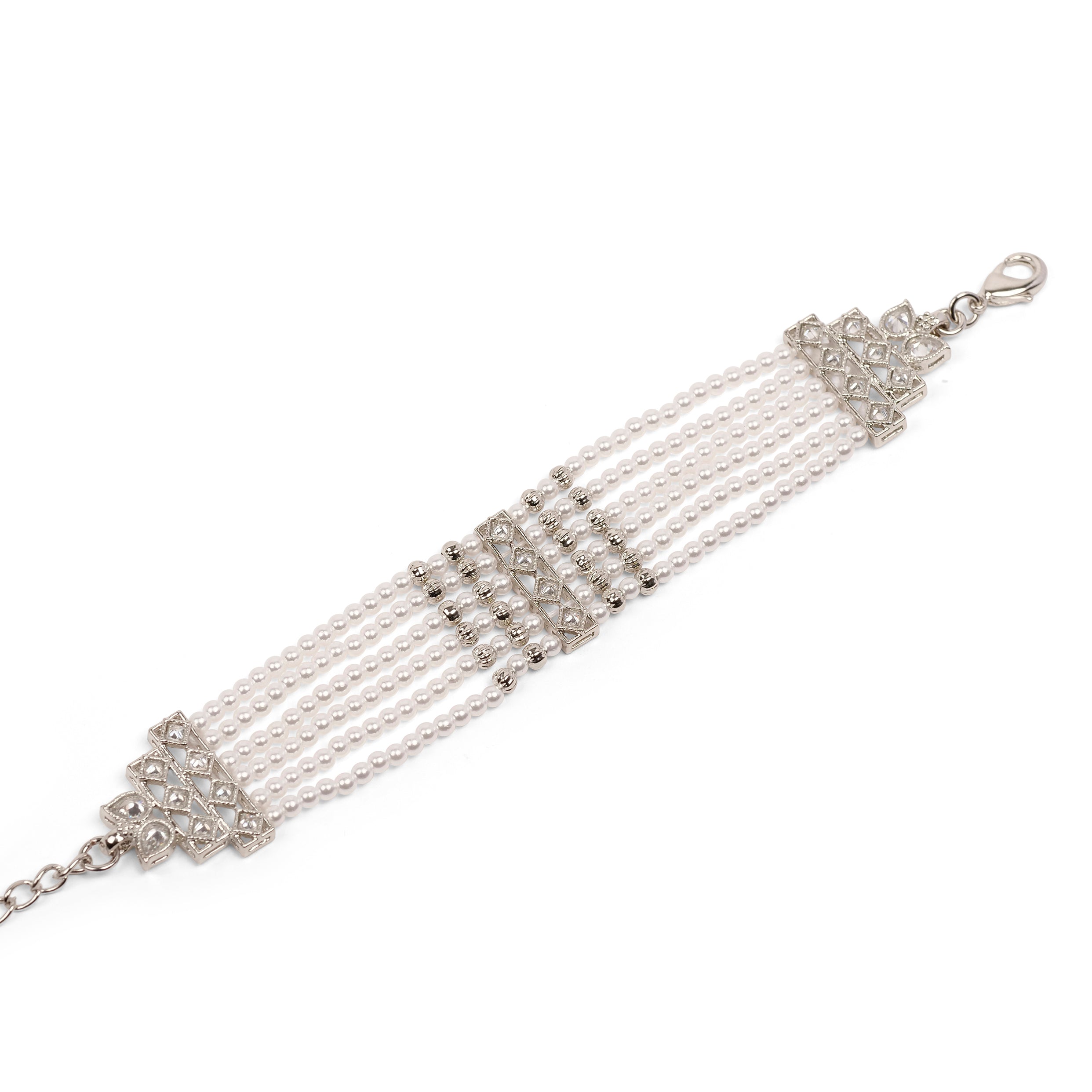 Multi Pearl Strand Bracelet in Rhodium