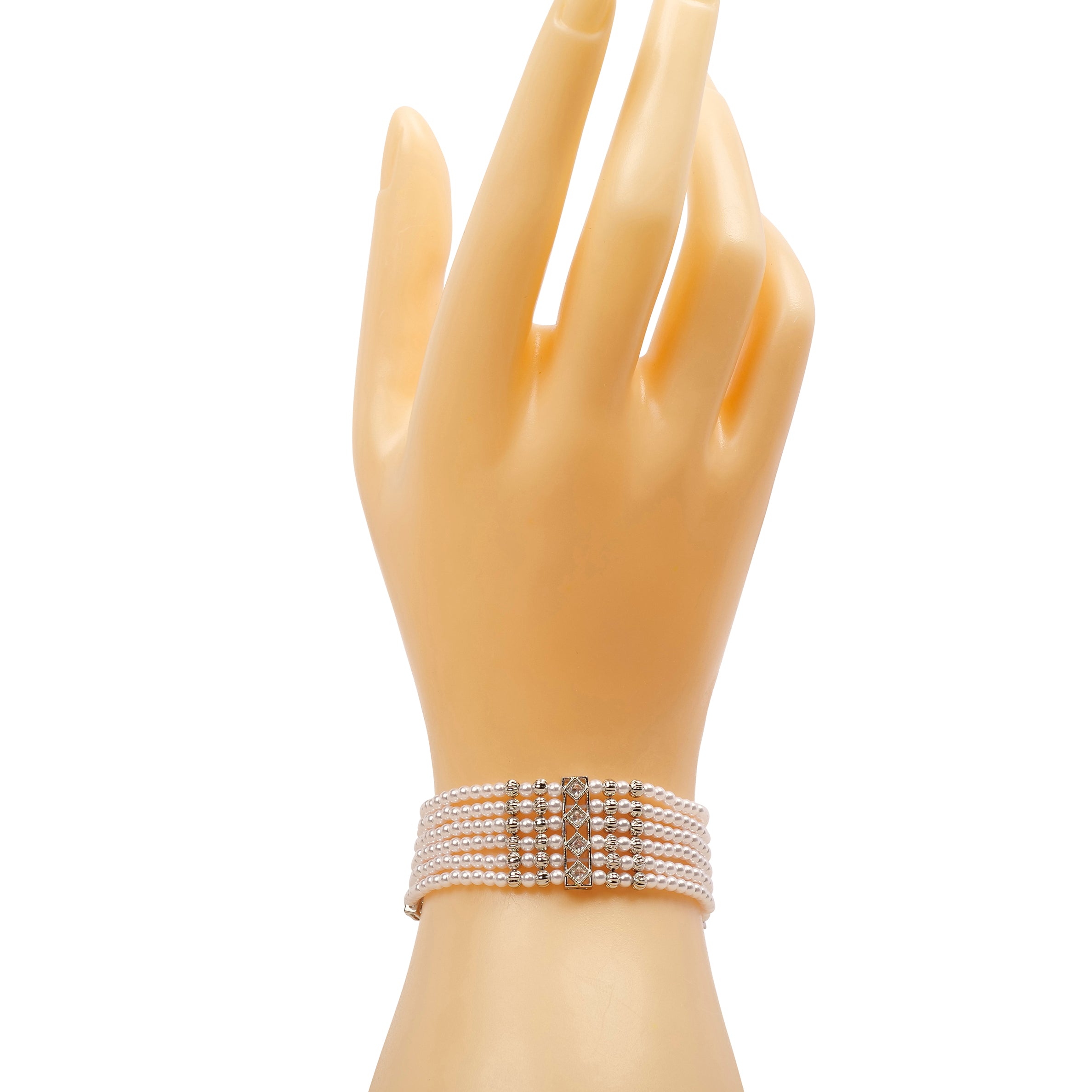 Multi Pearl Strand Bracelet in Rhodium