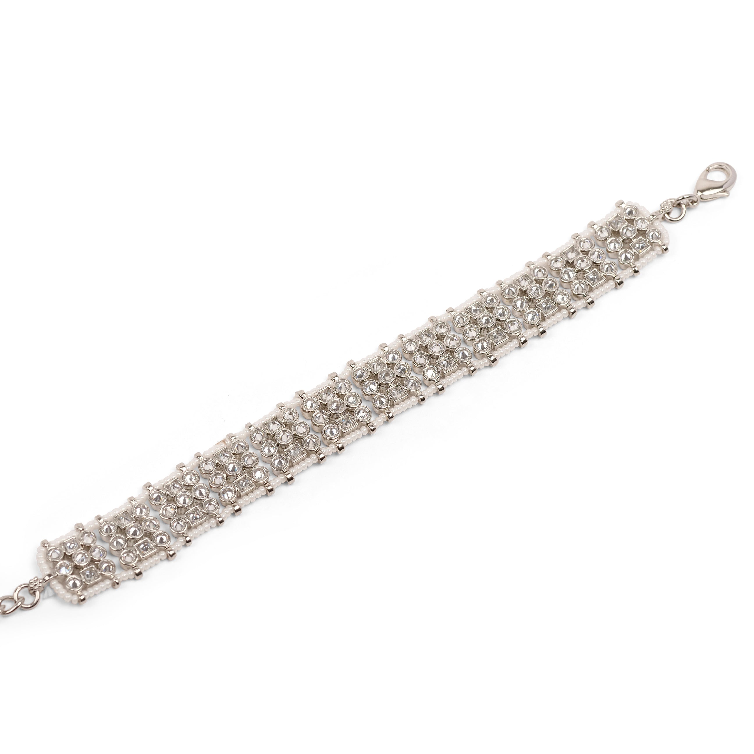 Pearl Edge Wide Bracelet in Rhodium