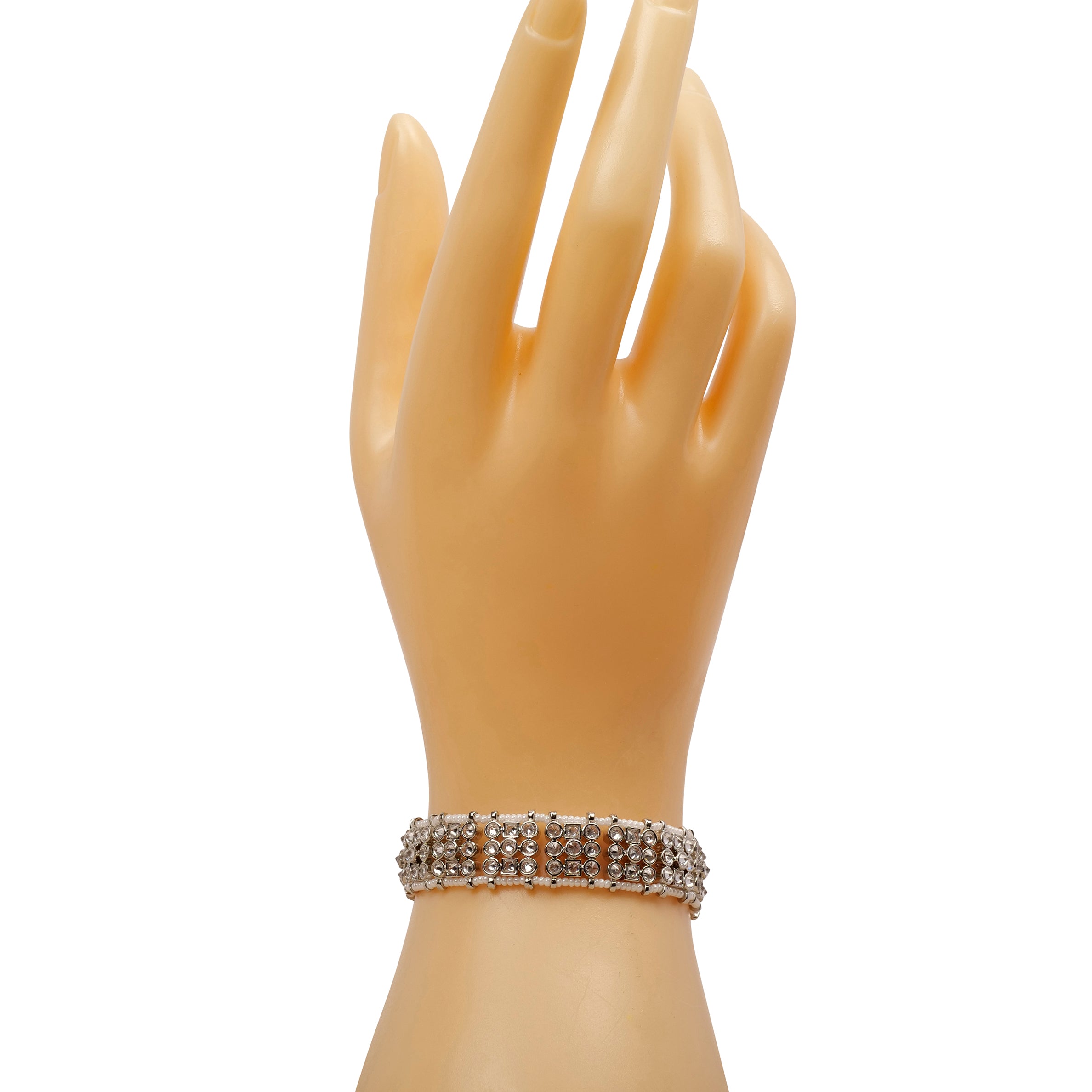 Pearl Edge Wide Bracelet in Rhodium
