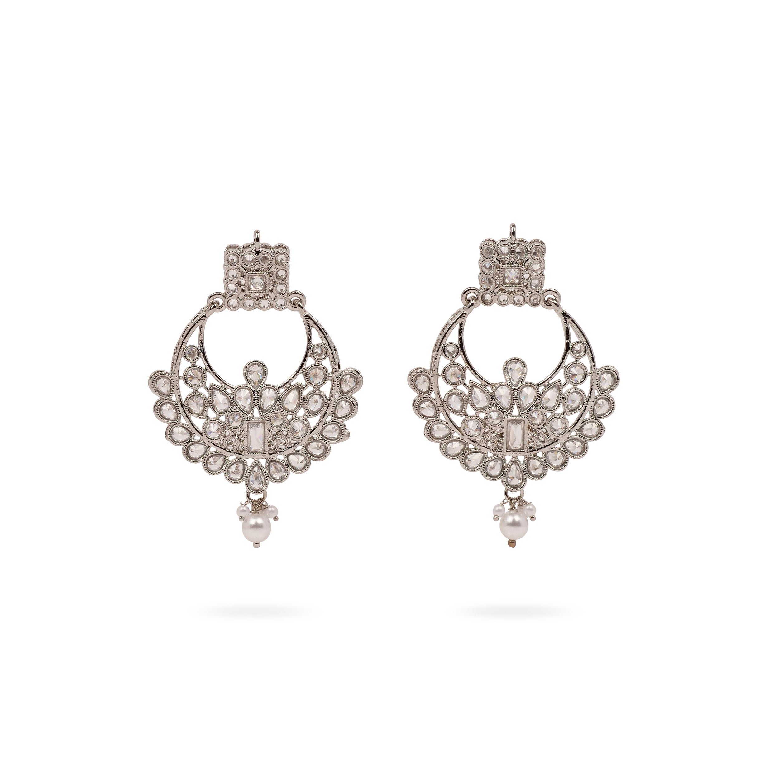 Ziya Chandbali Earrings in Rhodium