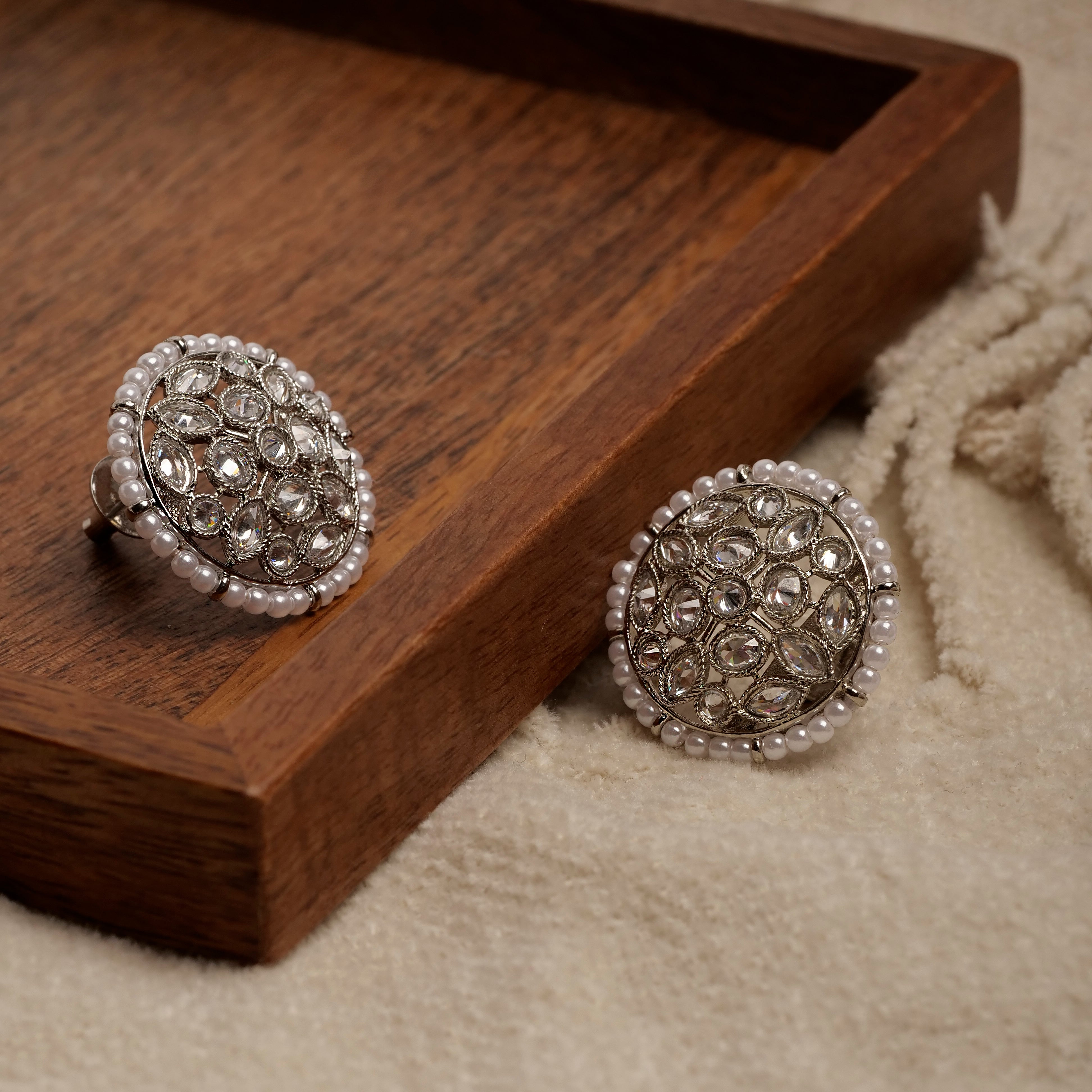 Pearl Edge Oversized Studs in Rhodium