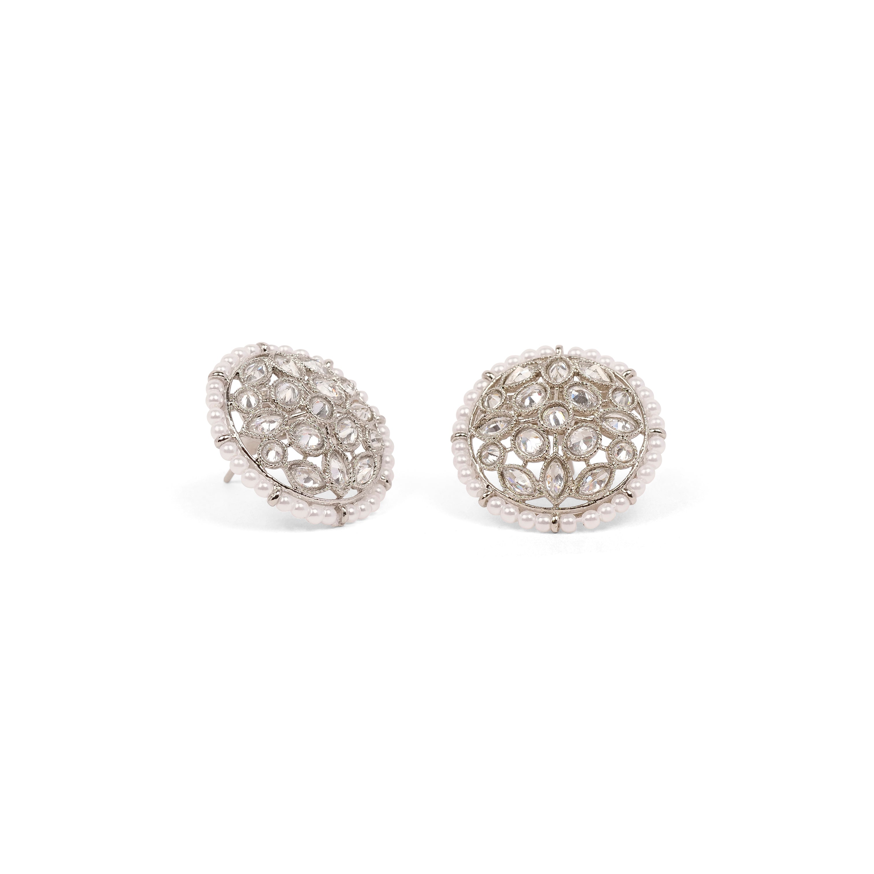 Pearl Edge Oversized Studs in Rhodium