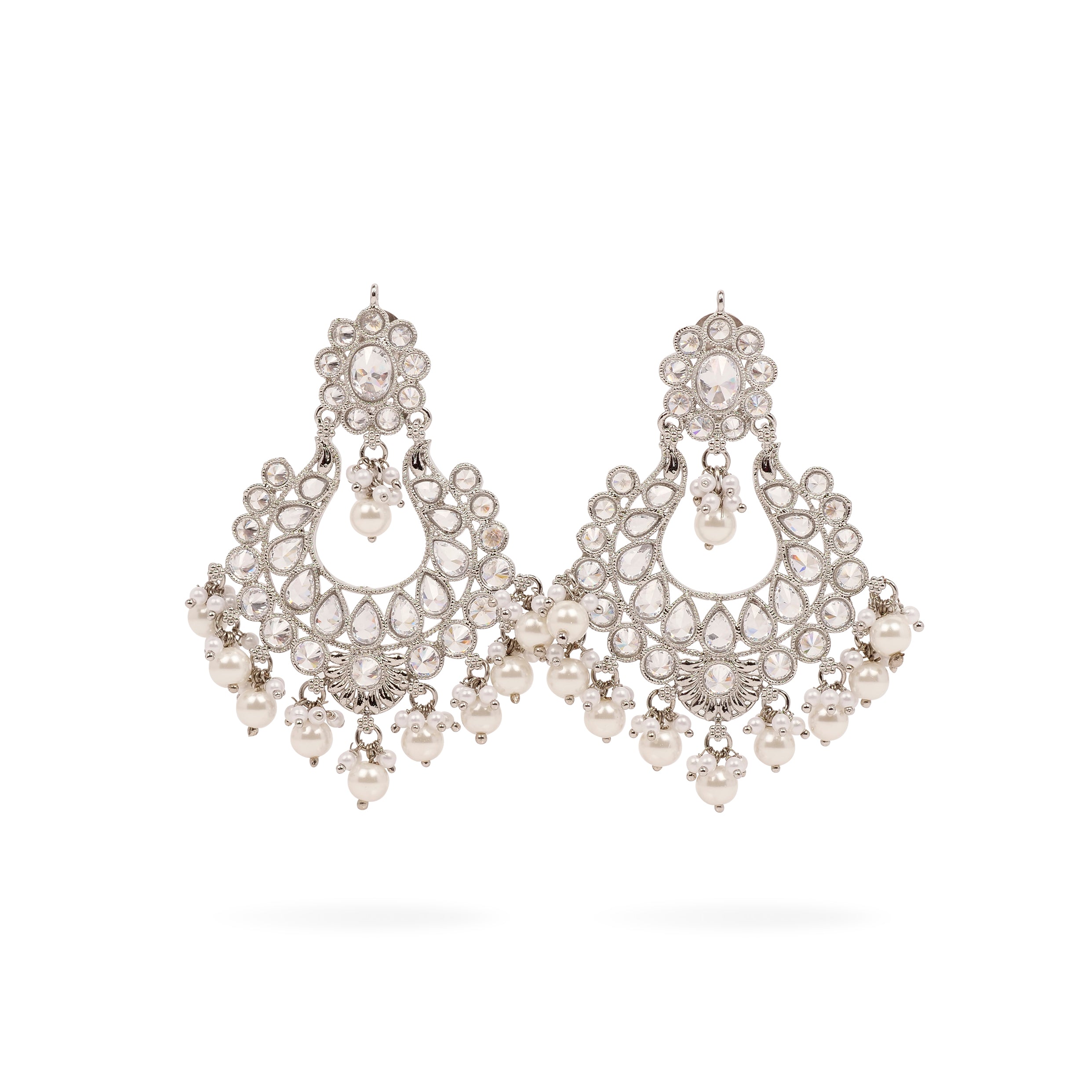 Eva Chandbali Earrings in Pearl and Rhodium