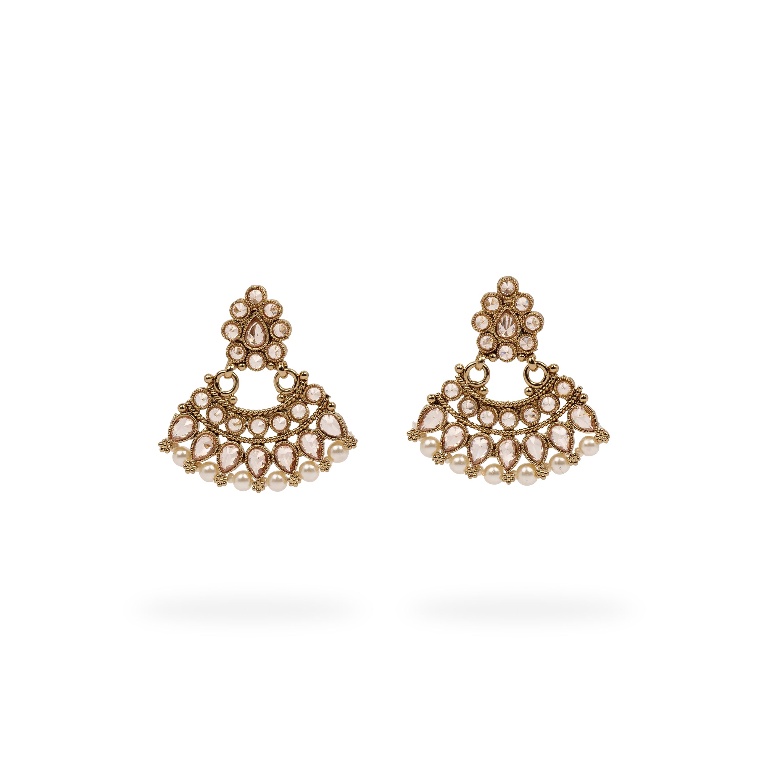 Anala Small Chandbali Earrings in Pearl and Antique Gold