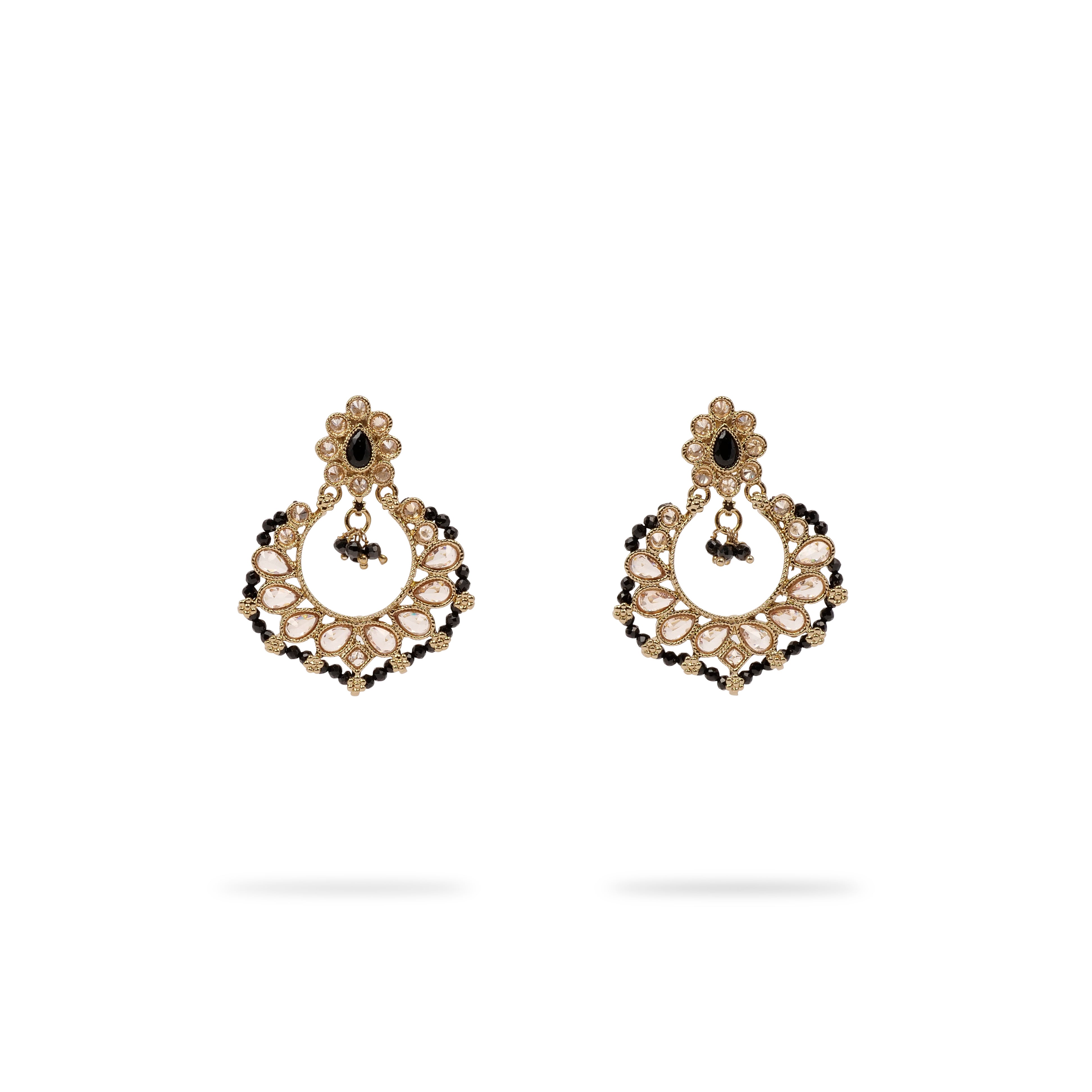Ethnic Bead-Edge Earrings in Black