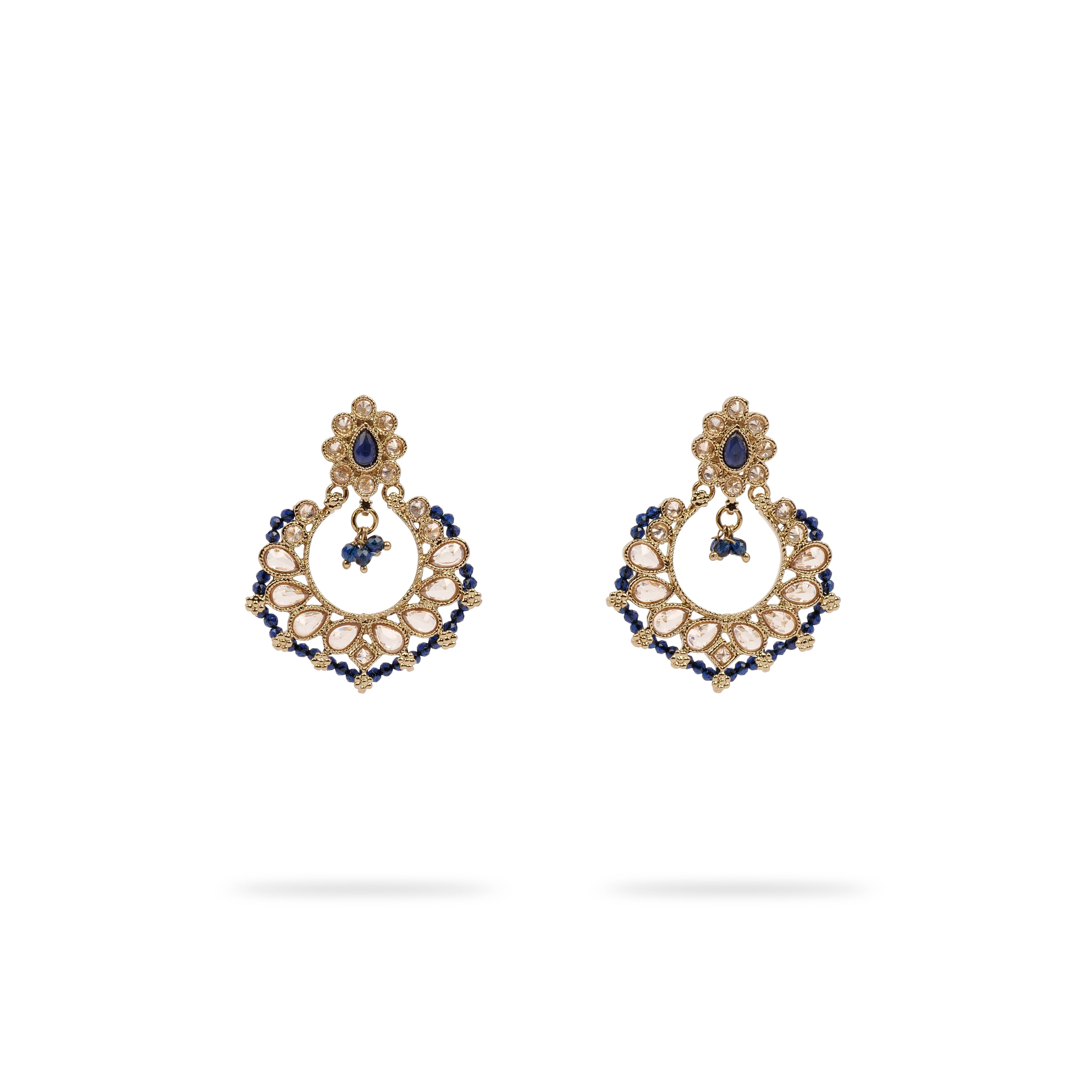 Ethnic Bead-Edge Earrings in Blue