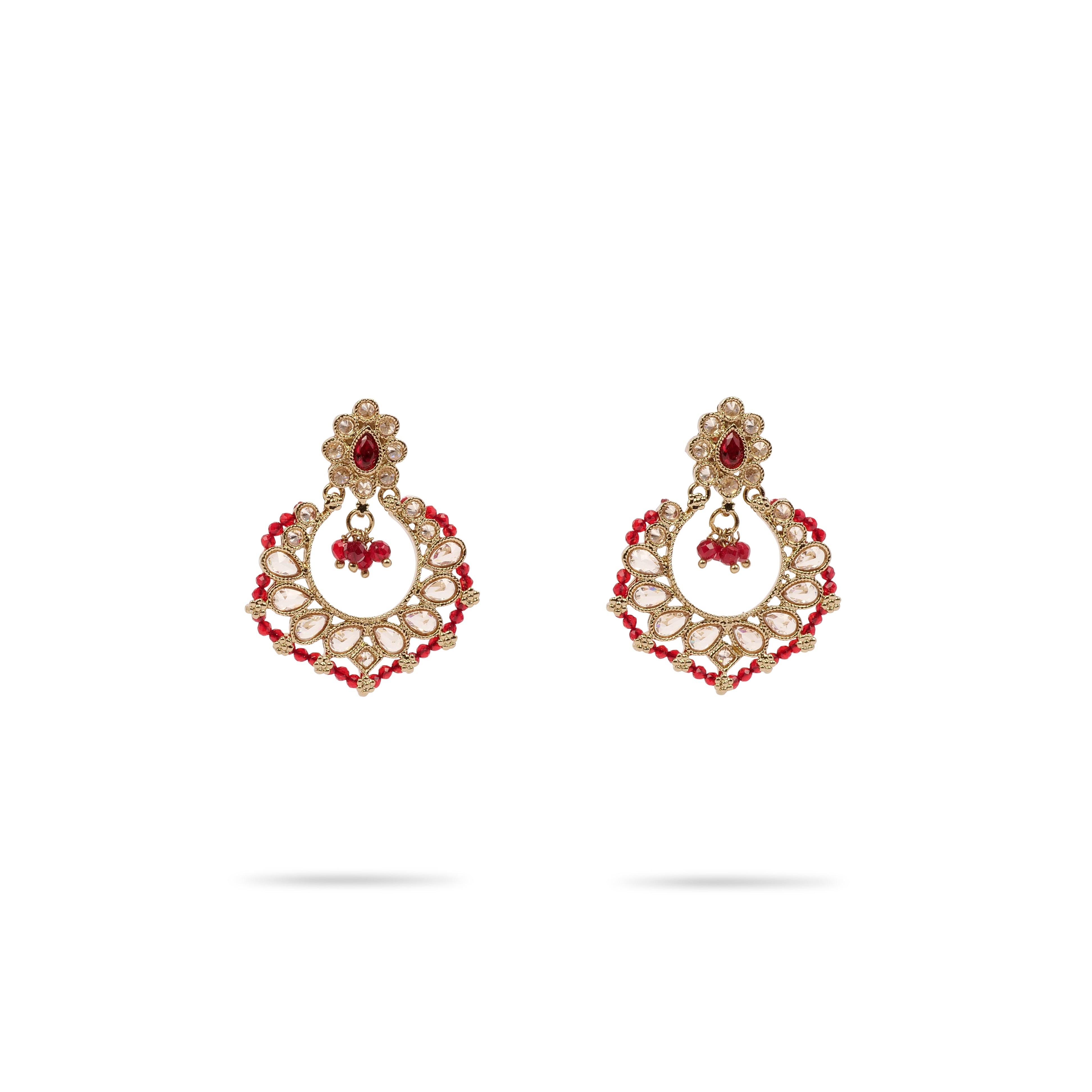 Ethnic Bead-Edge Earrings in Maroon