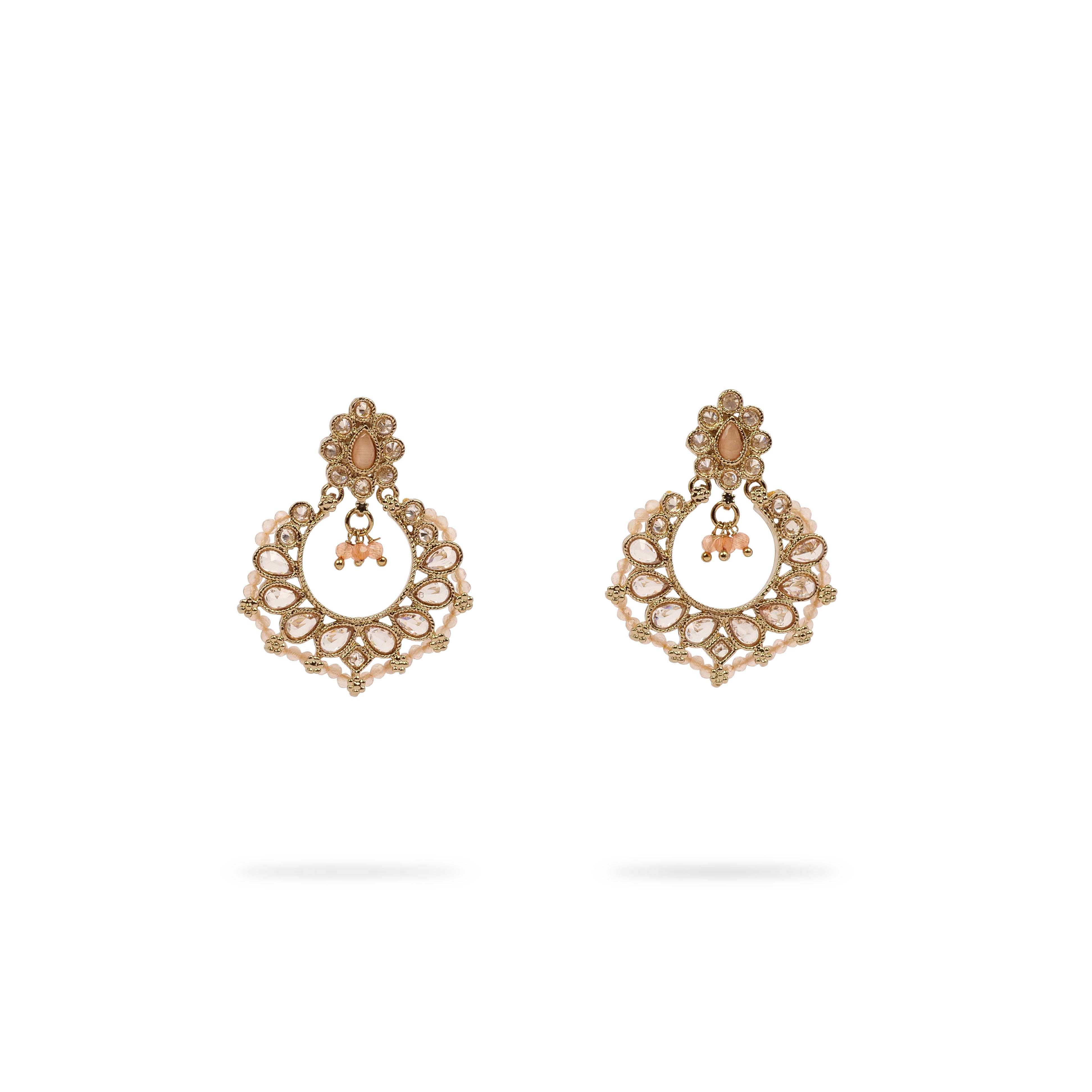 Ethnic Bead-Edge Earrings in Peach