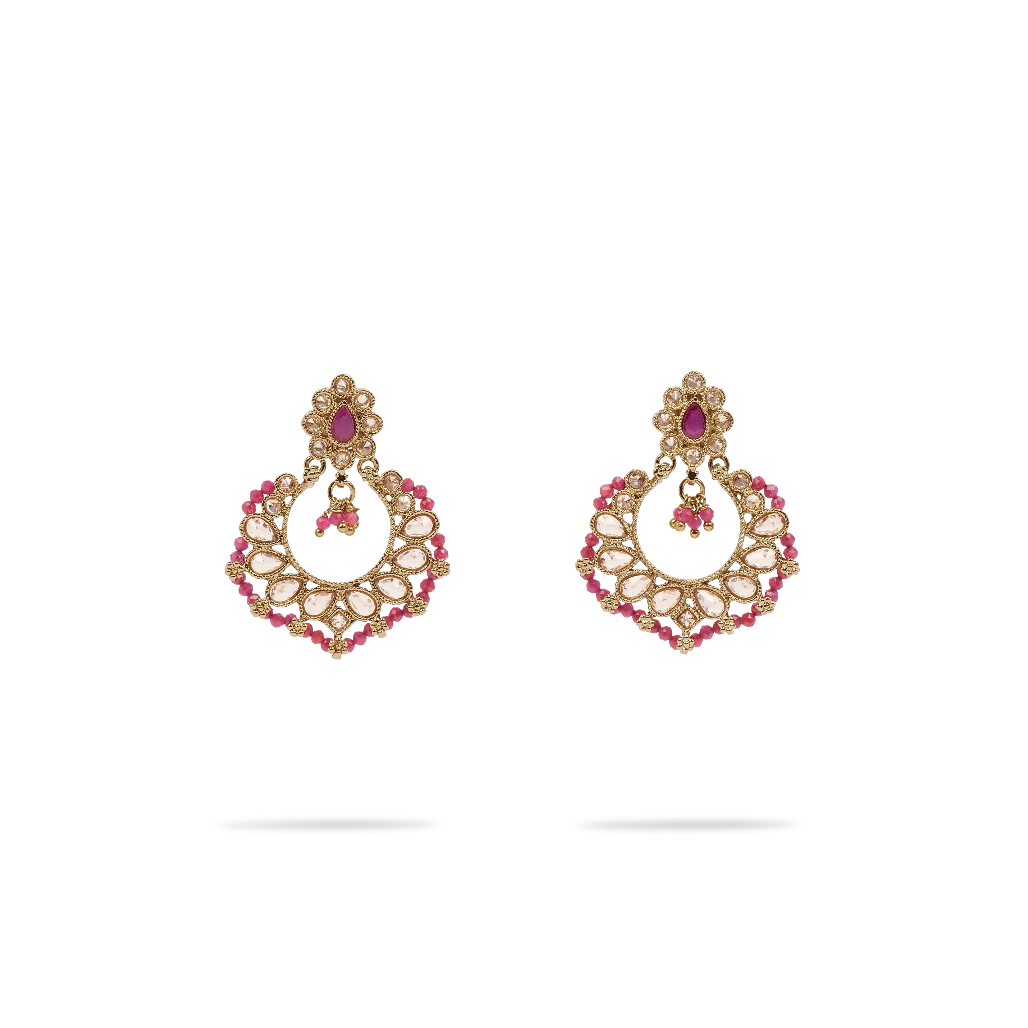 Ethnic Bead-Edge Earrings in Ruby