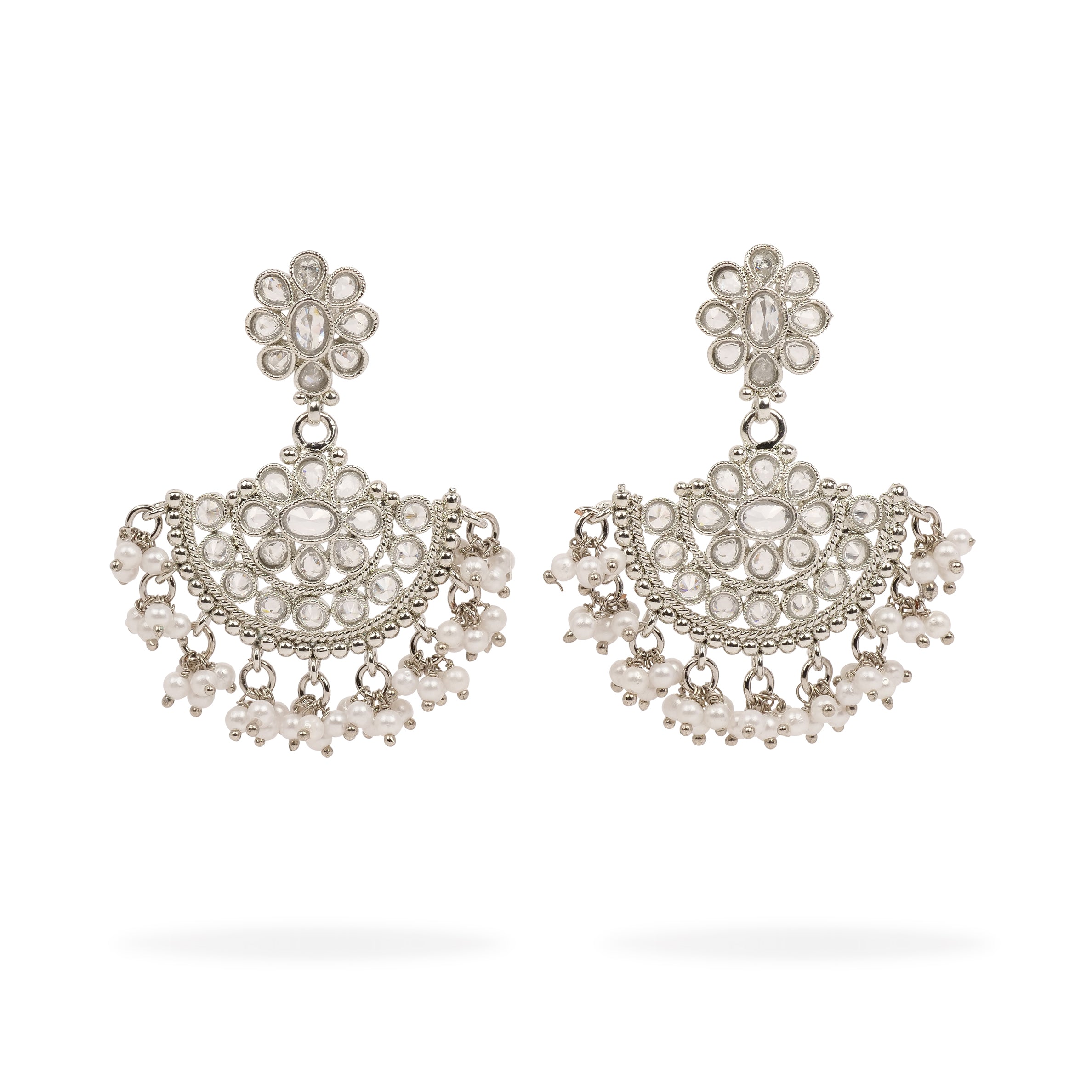 Suhana Long Earrings in Rhodium