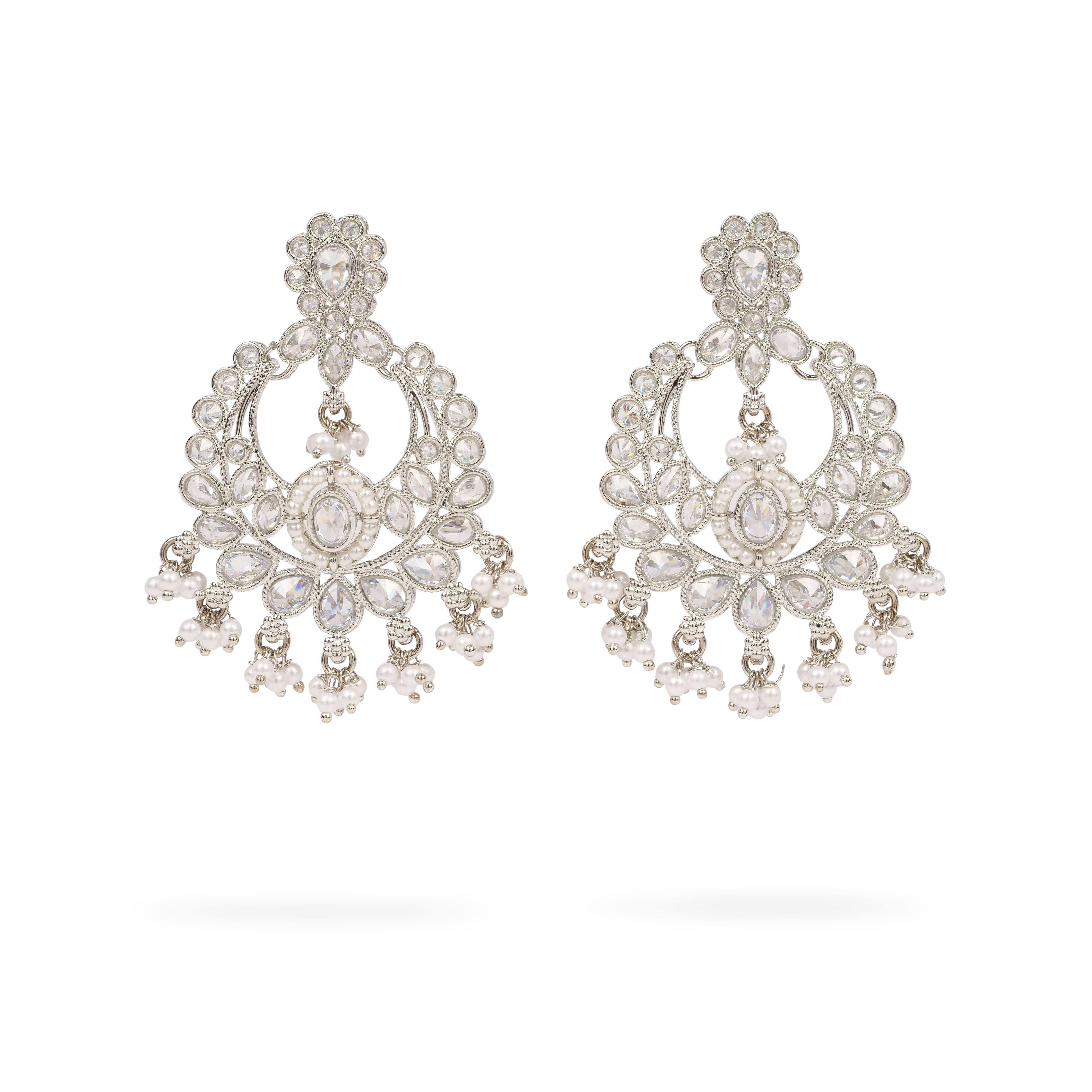 Toral Chandbali Earrings in Rhodium