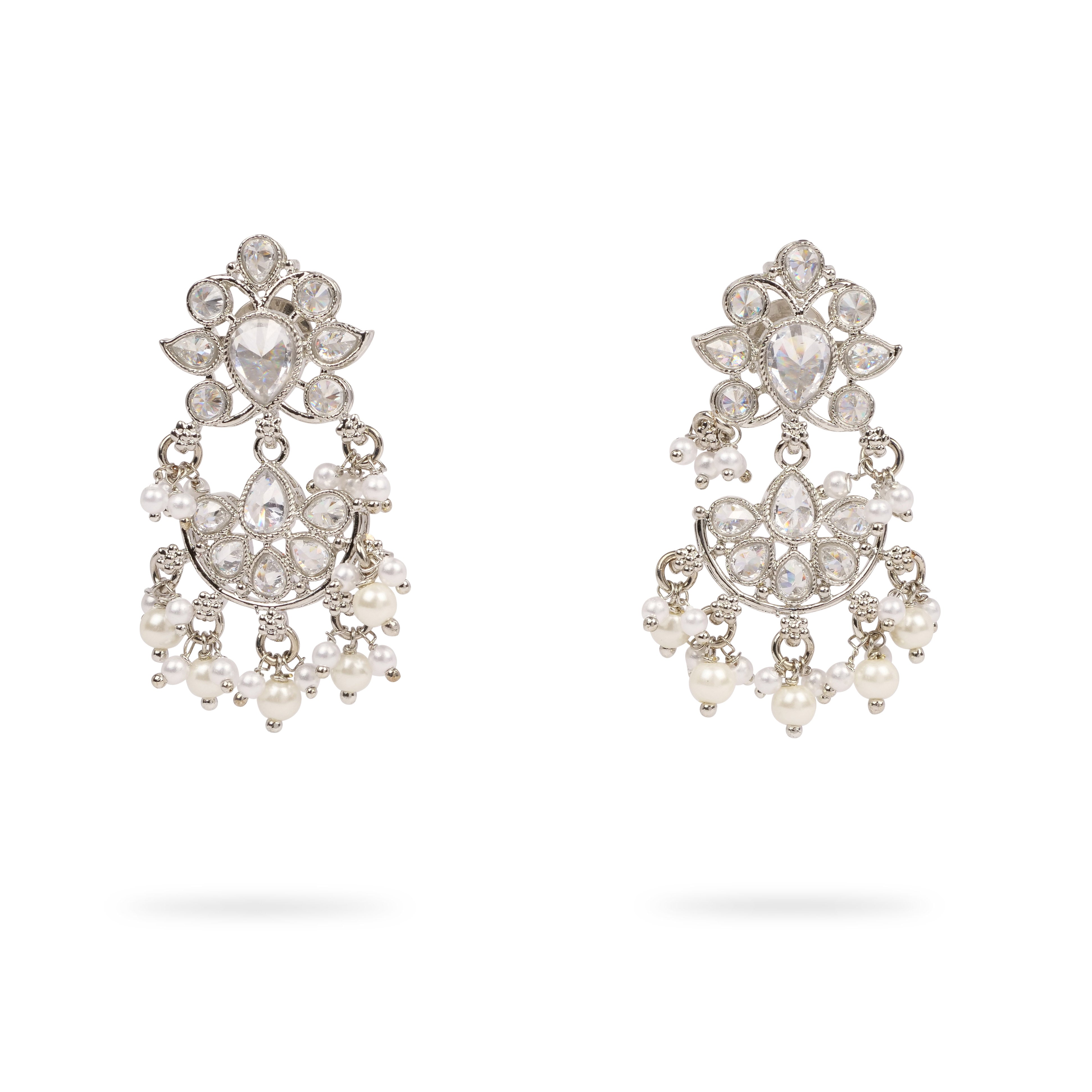 Meena Small Drop Earrings in Rhodium