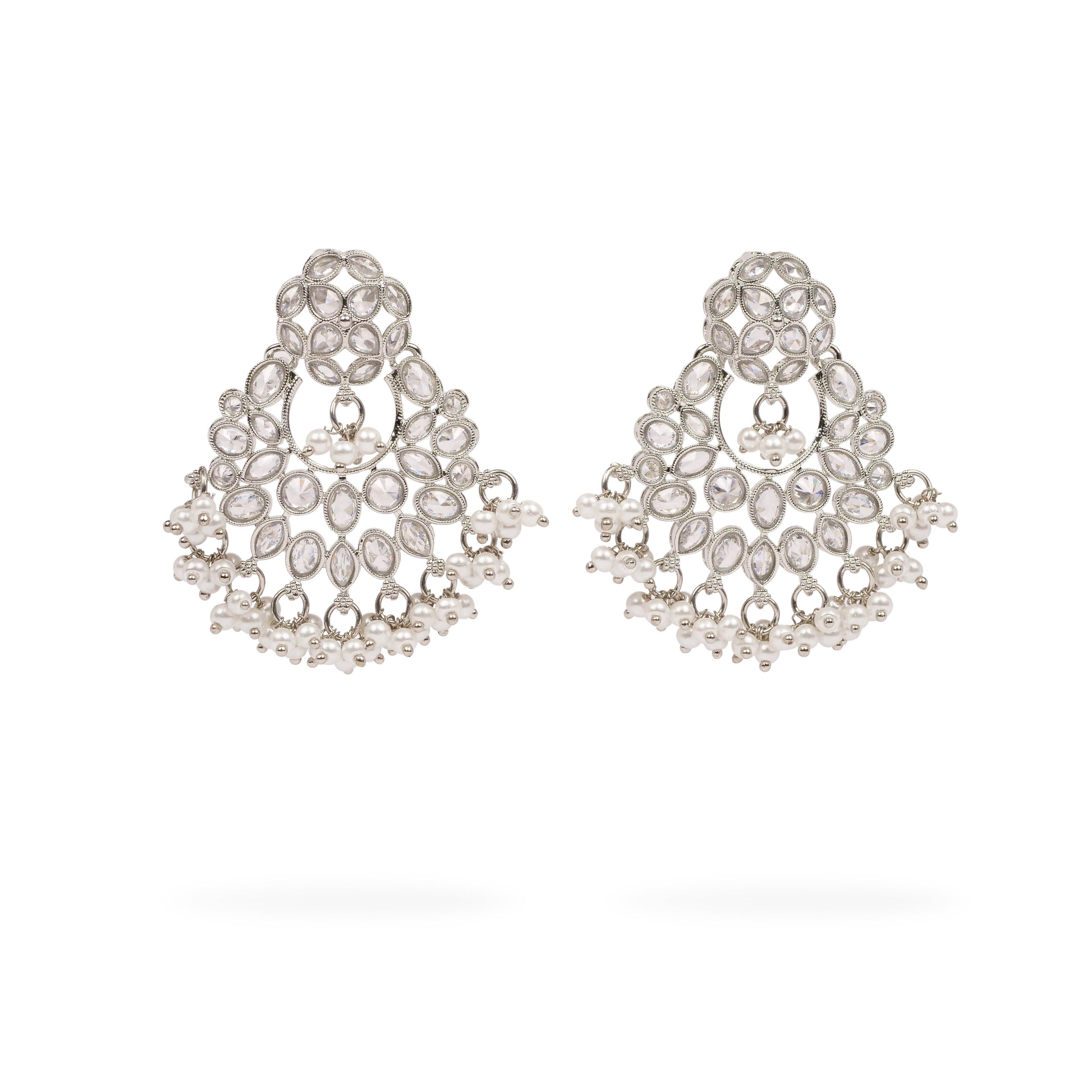 Small Ethnic Crystal Earrings in Rhodium