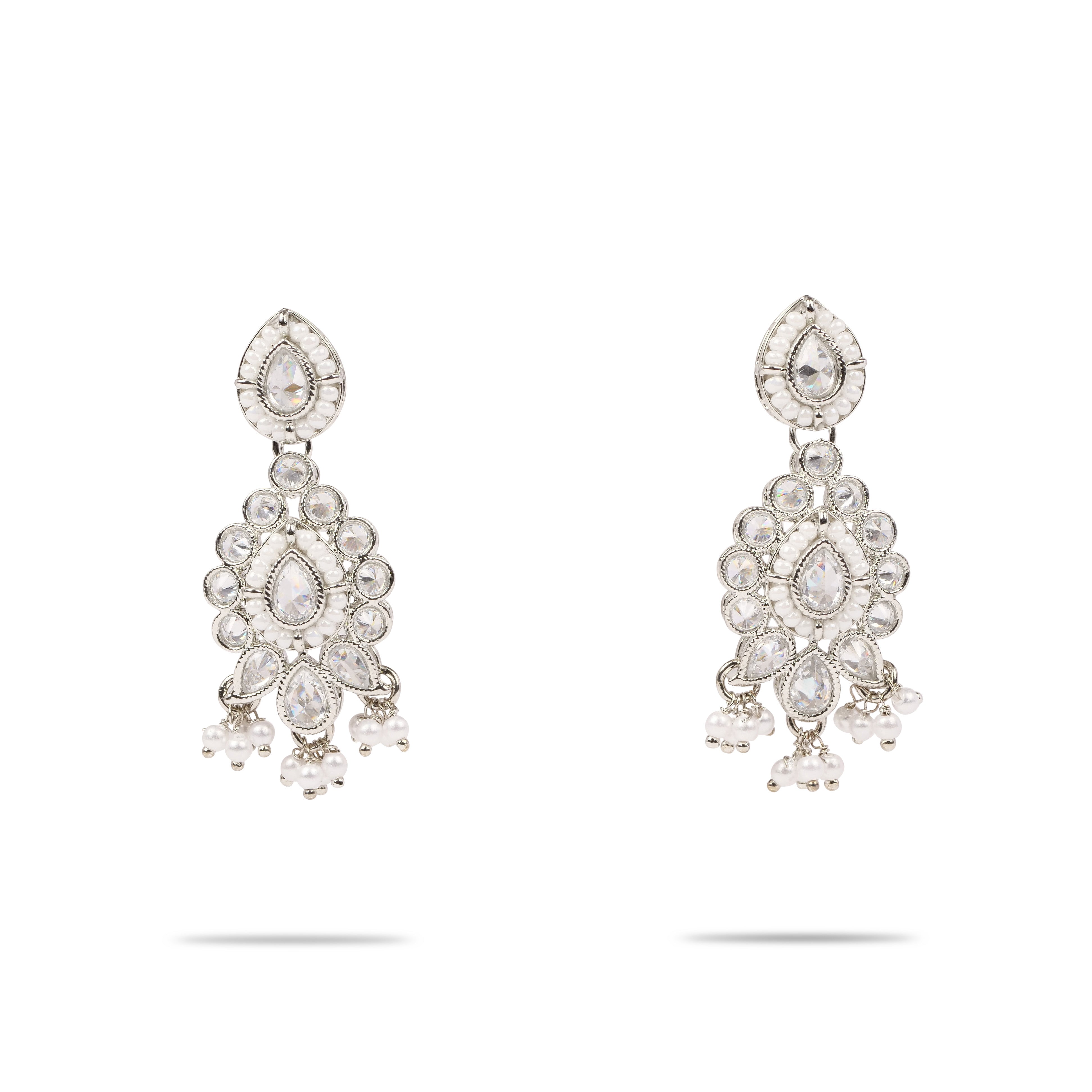 Nihari Pearl and Rhodium Earrings in White