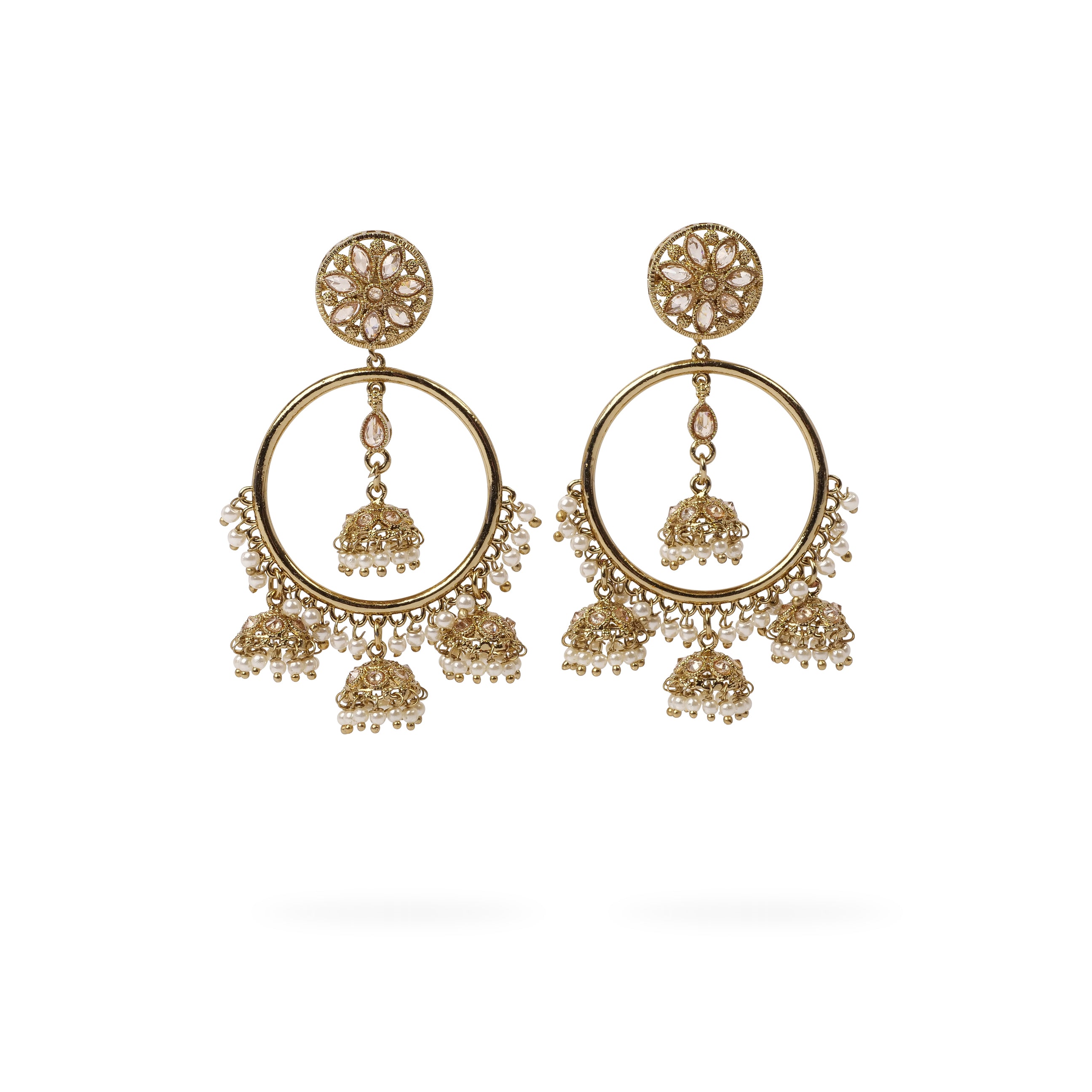 Rani Jhumka Earrings in Pearl and Champagne
