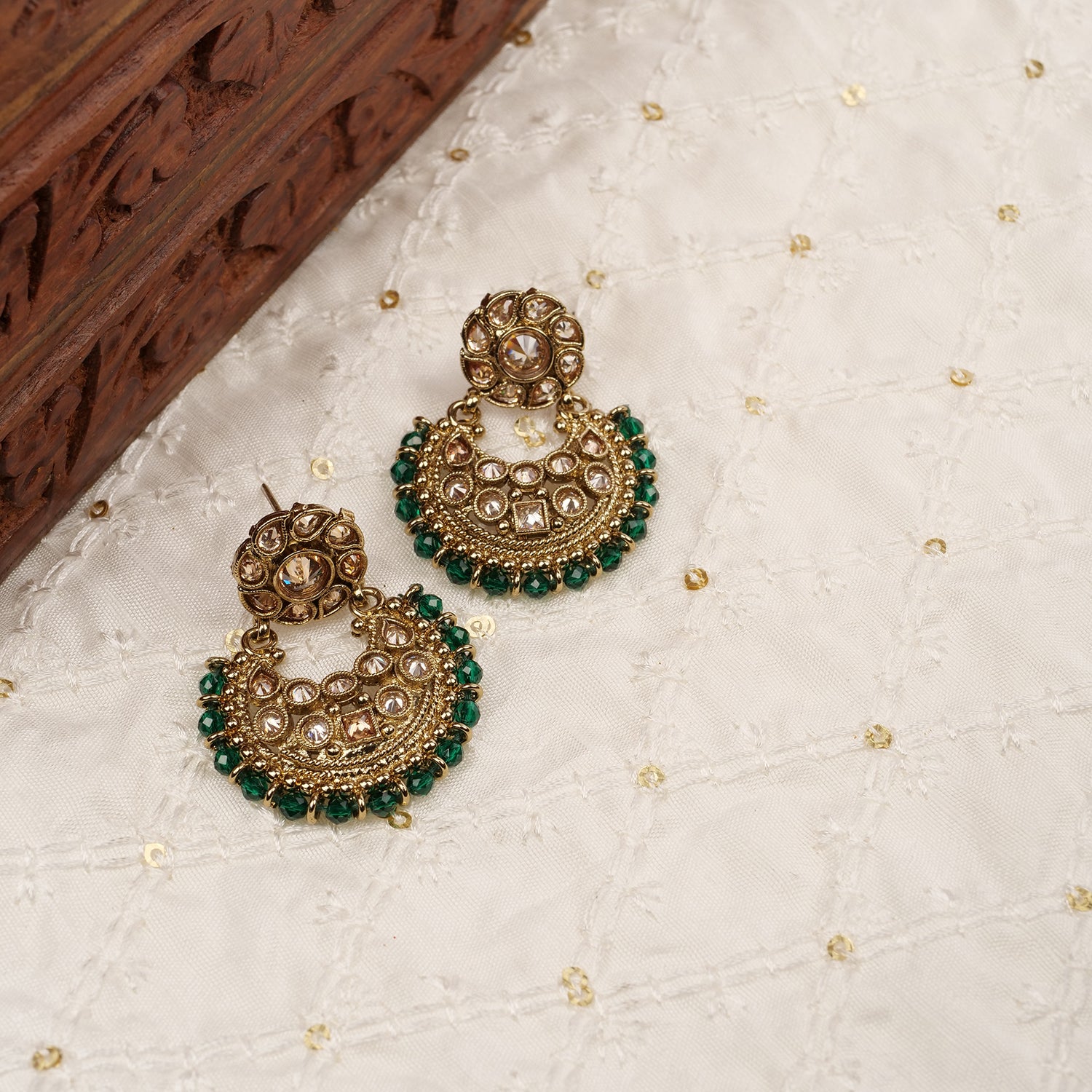 Amina Chandbali Earrings in Green