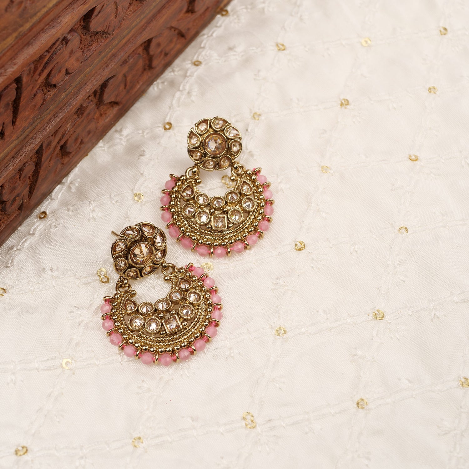 Amina Chandbali Earrings in Pink