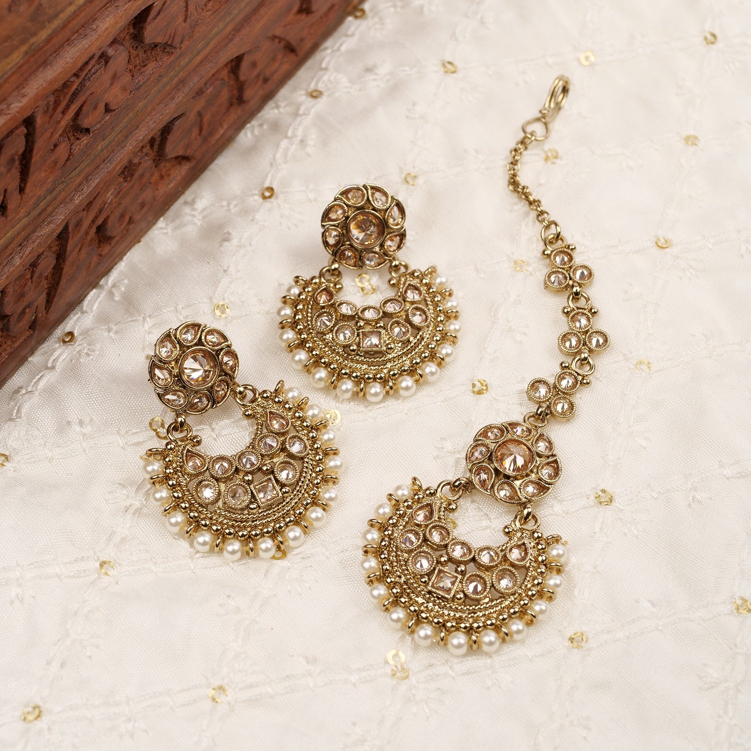 Amina Chand Maang Tikka in Champagne