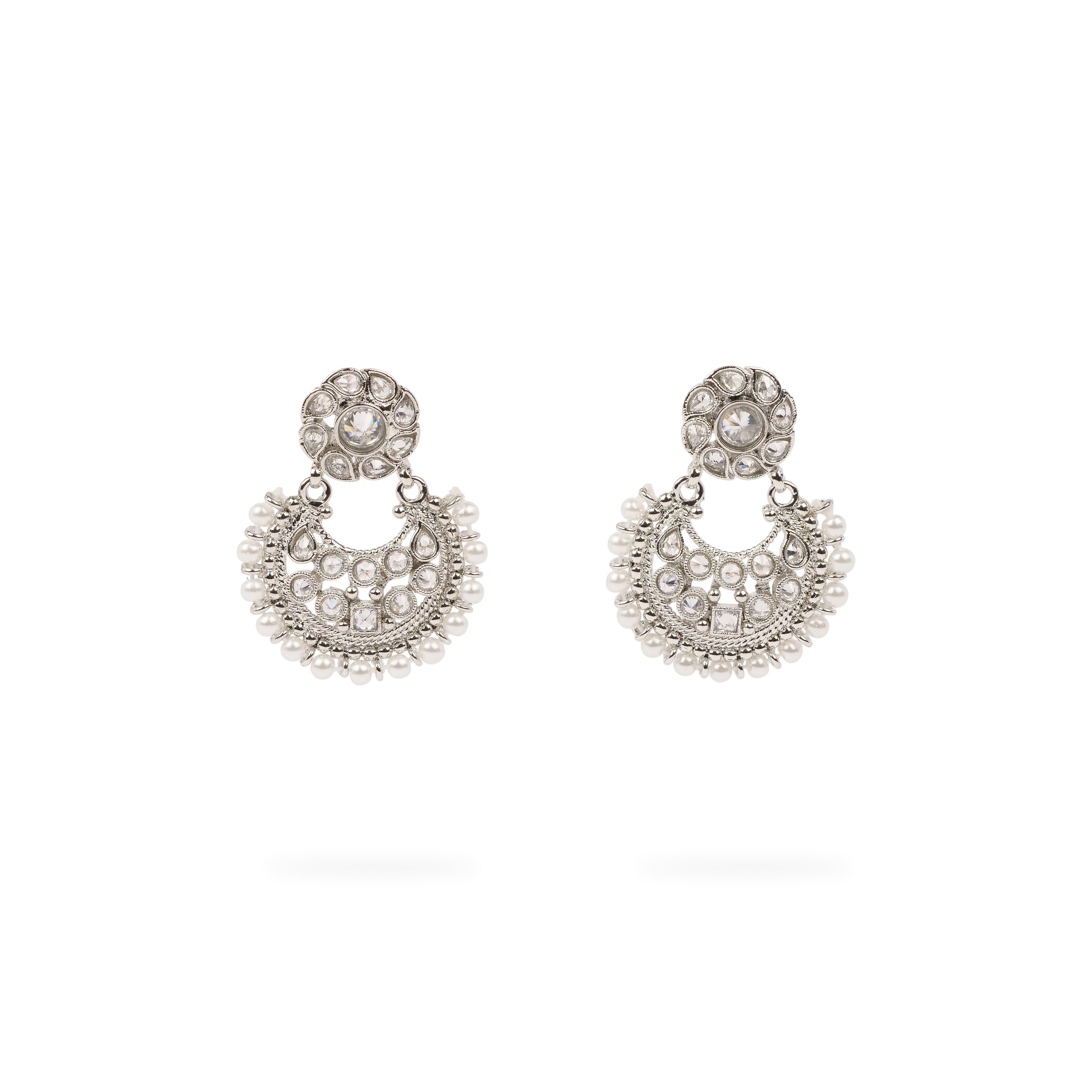 Amina Chandbali Earrings in White and Rhodium