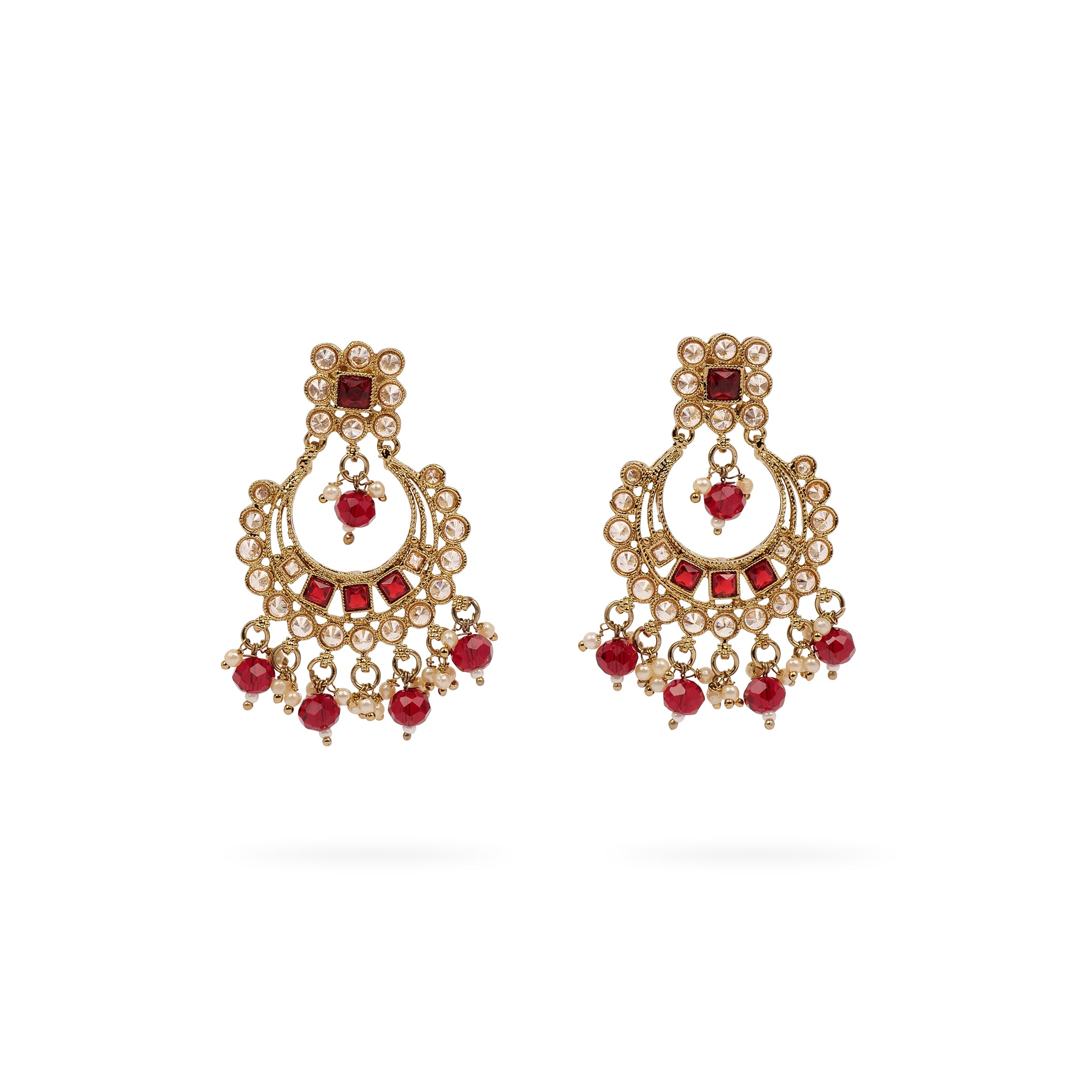 Sana Necklace Set in Maroon and Antique Gold
