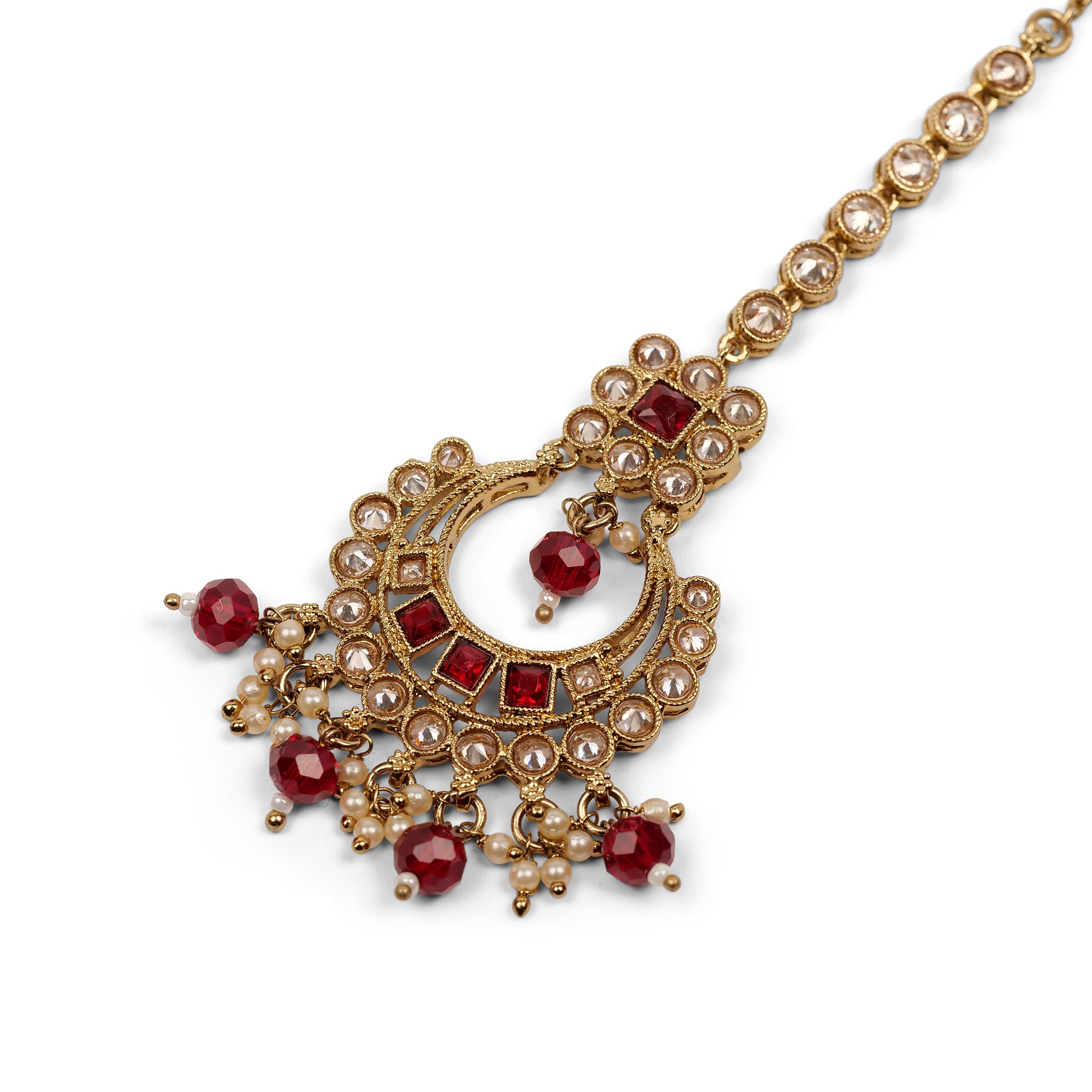 Sana Necklace Set in Maroon and Antique Gold