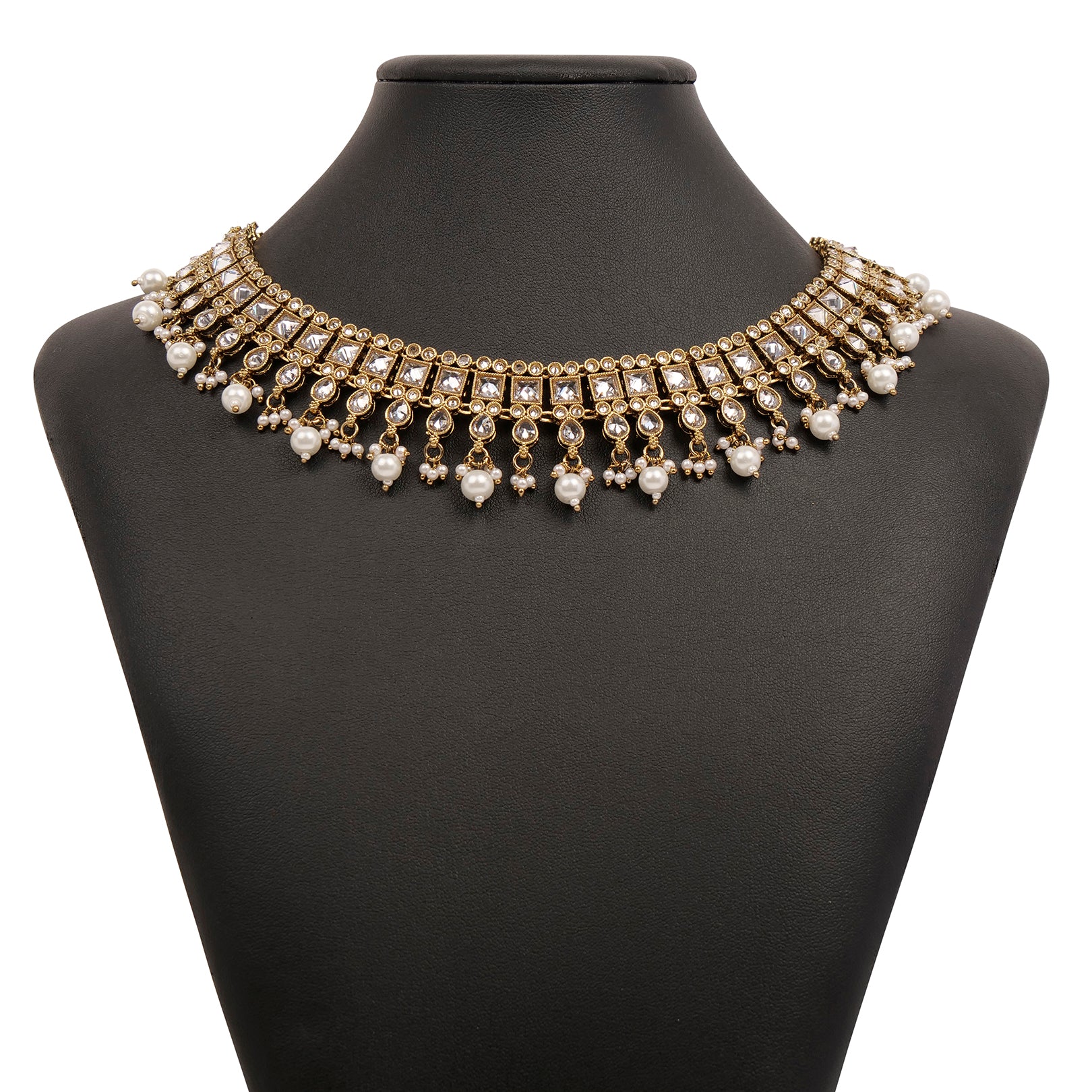 Sana Necklace Set in White and Antique Gold