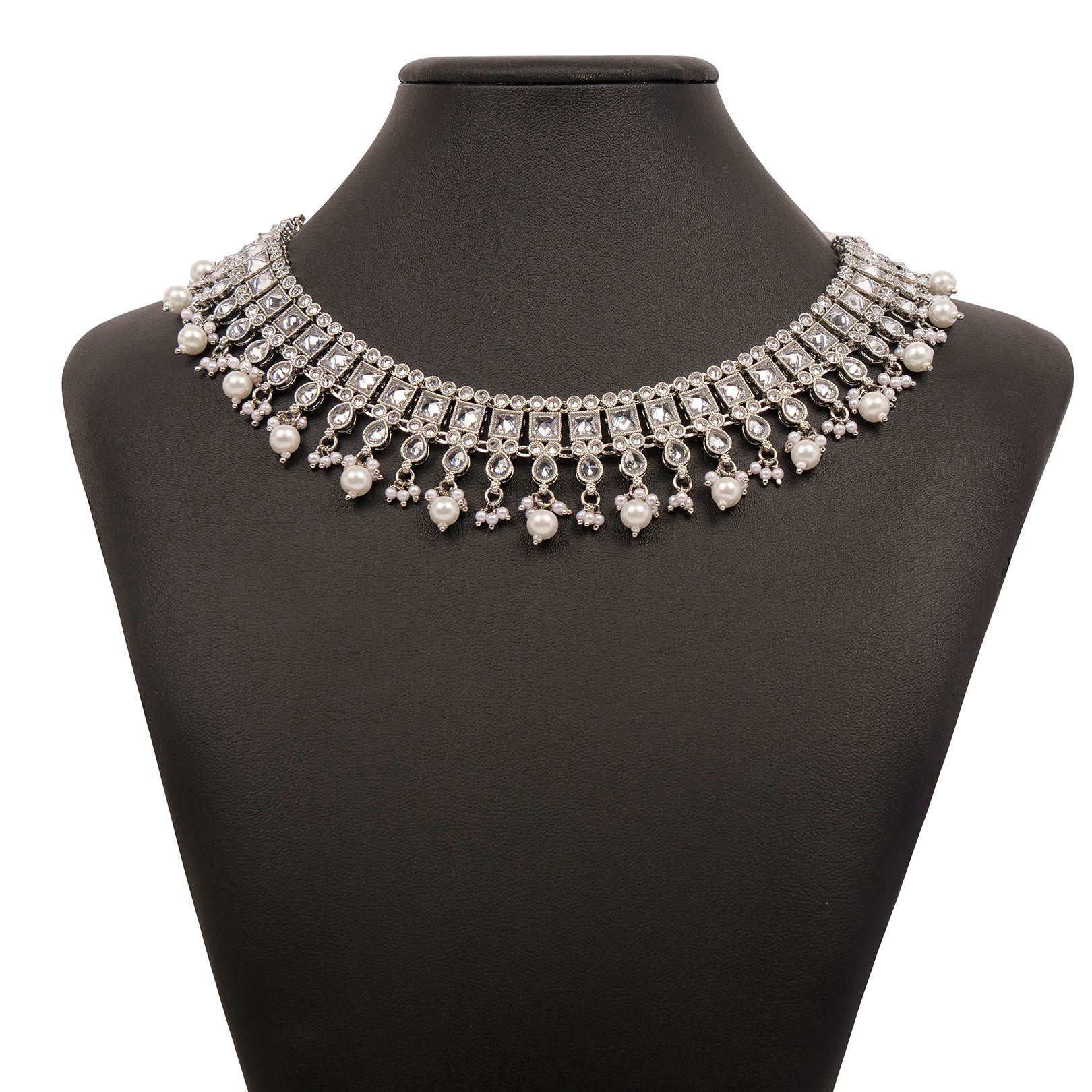 Sana Necklace Set in Pearl and Rhodium