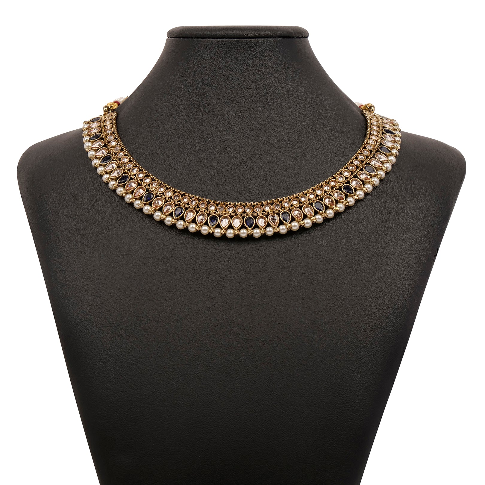 Anala Simple Necklace Set in Blue and Pearl