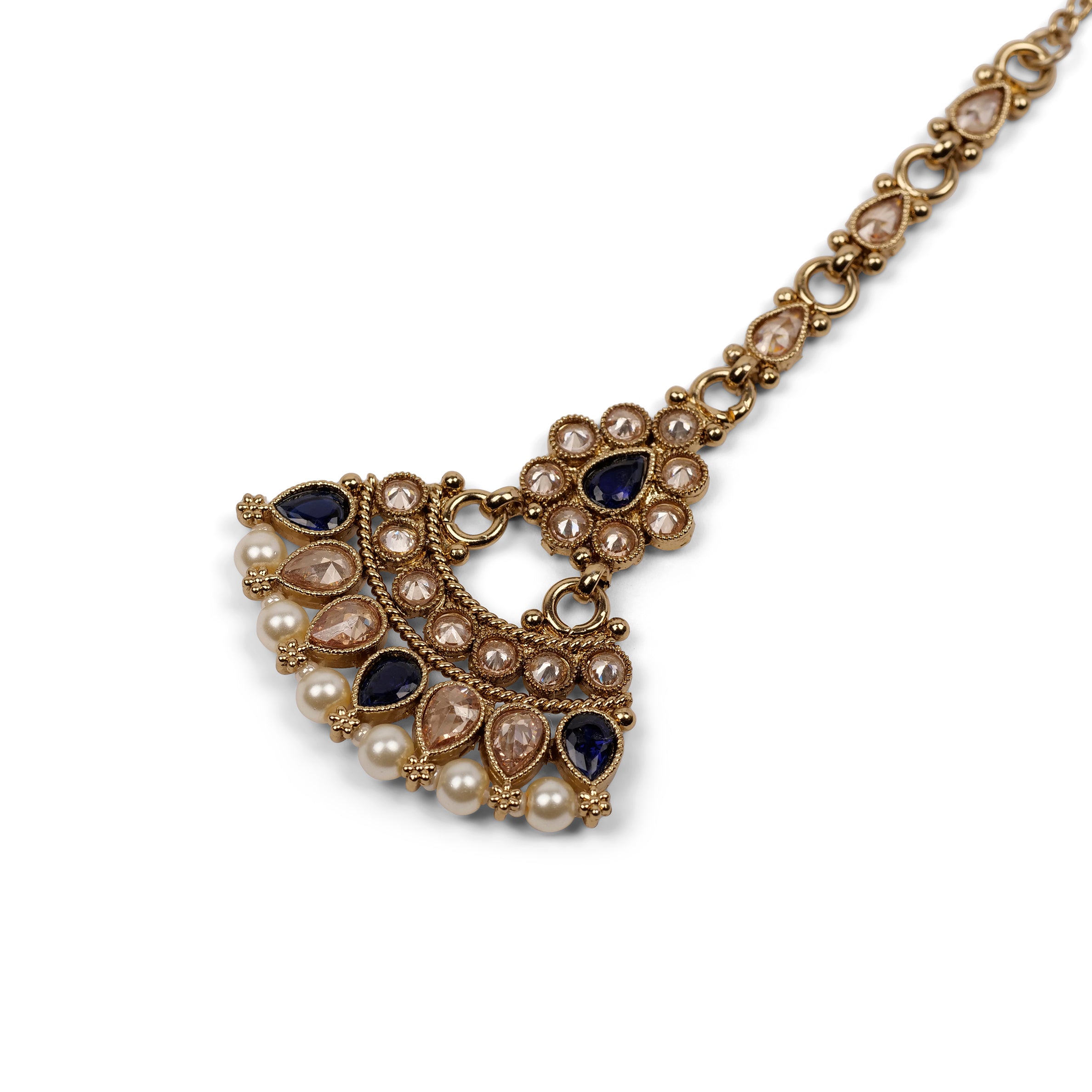 Anala Simple Necklace Set in Blue and Pearl