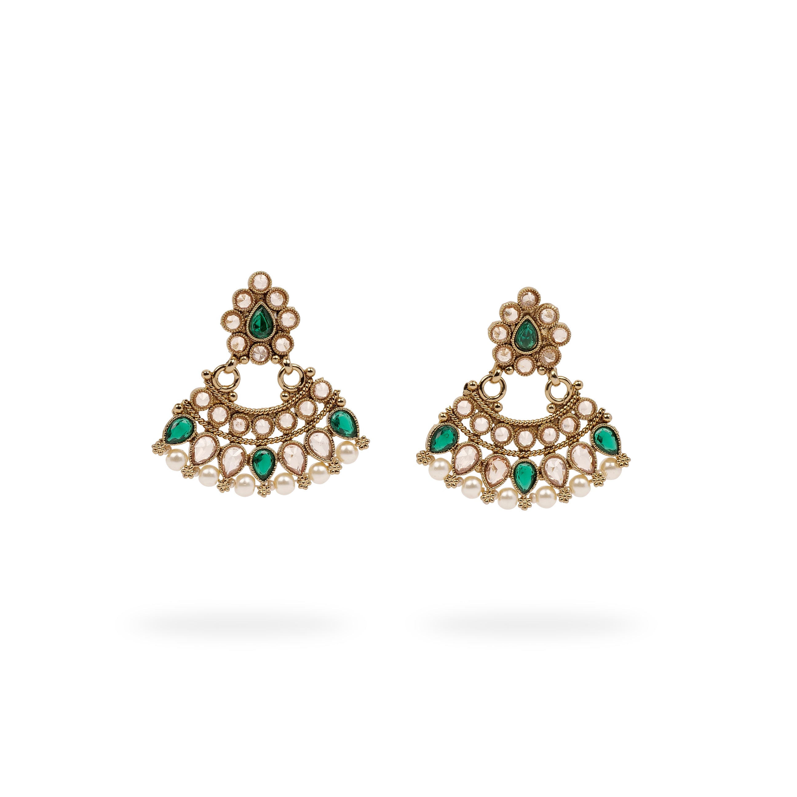 Anala Simple Necklace Set in Green and Pearl