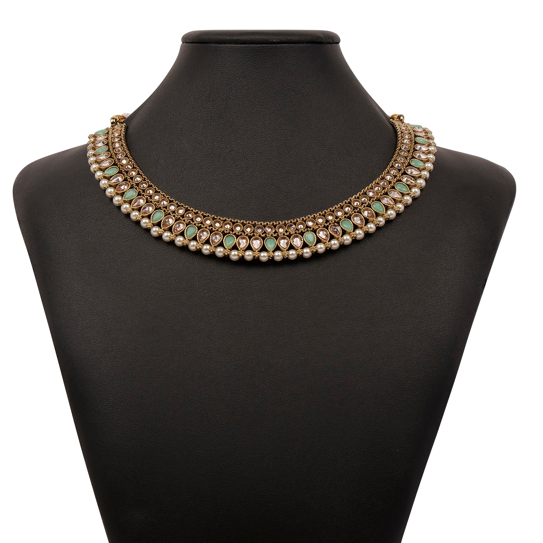 Anala Simple Necklace Set in Mint and Pearl