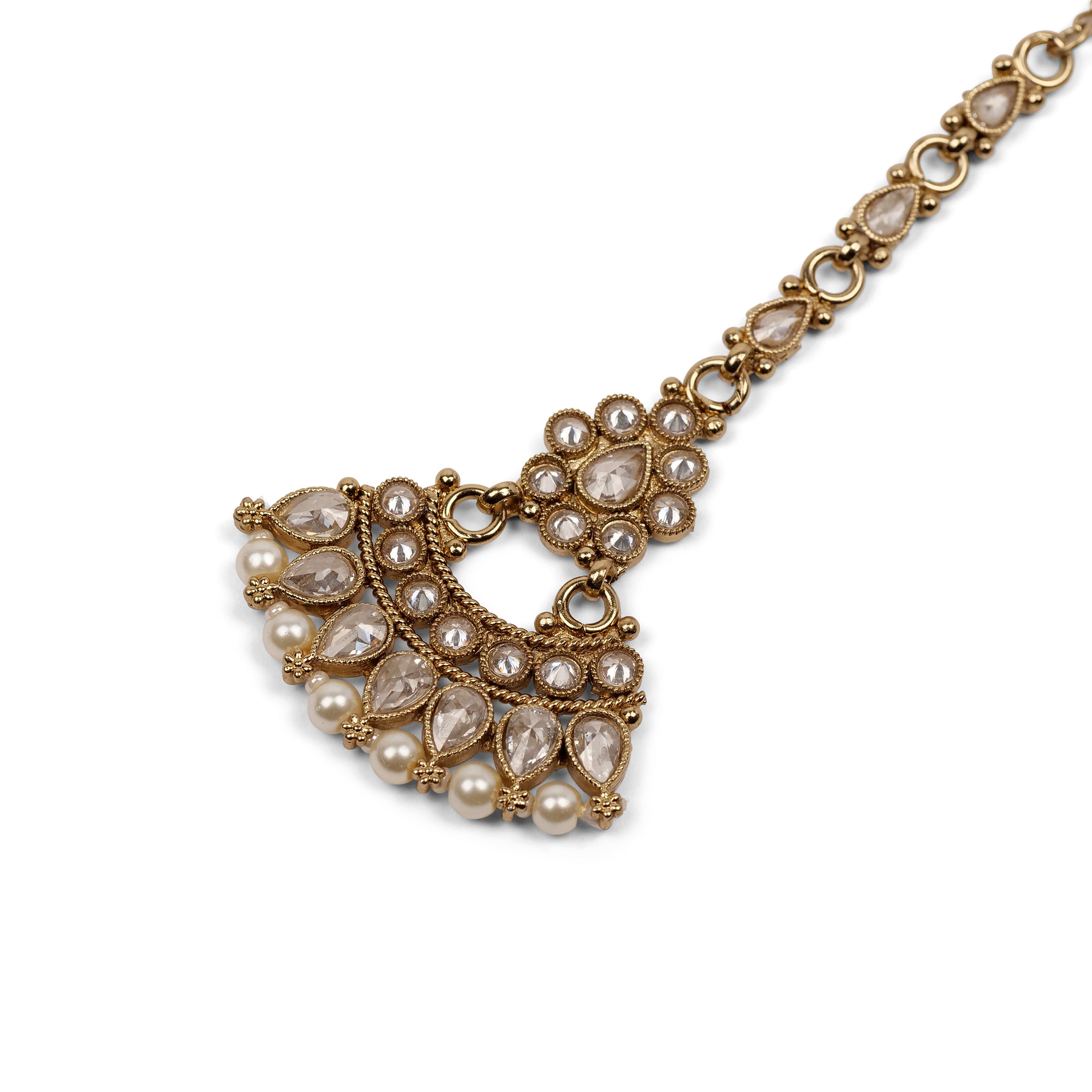 Anala Simple Necklace Set in White and Pearl