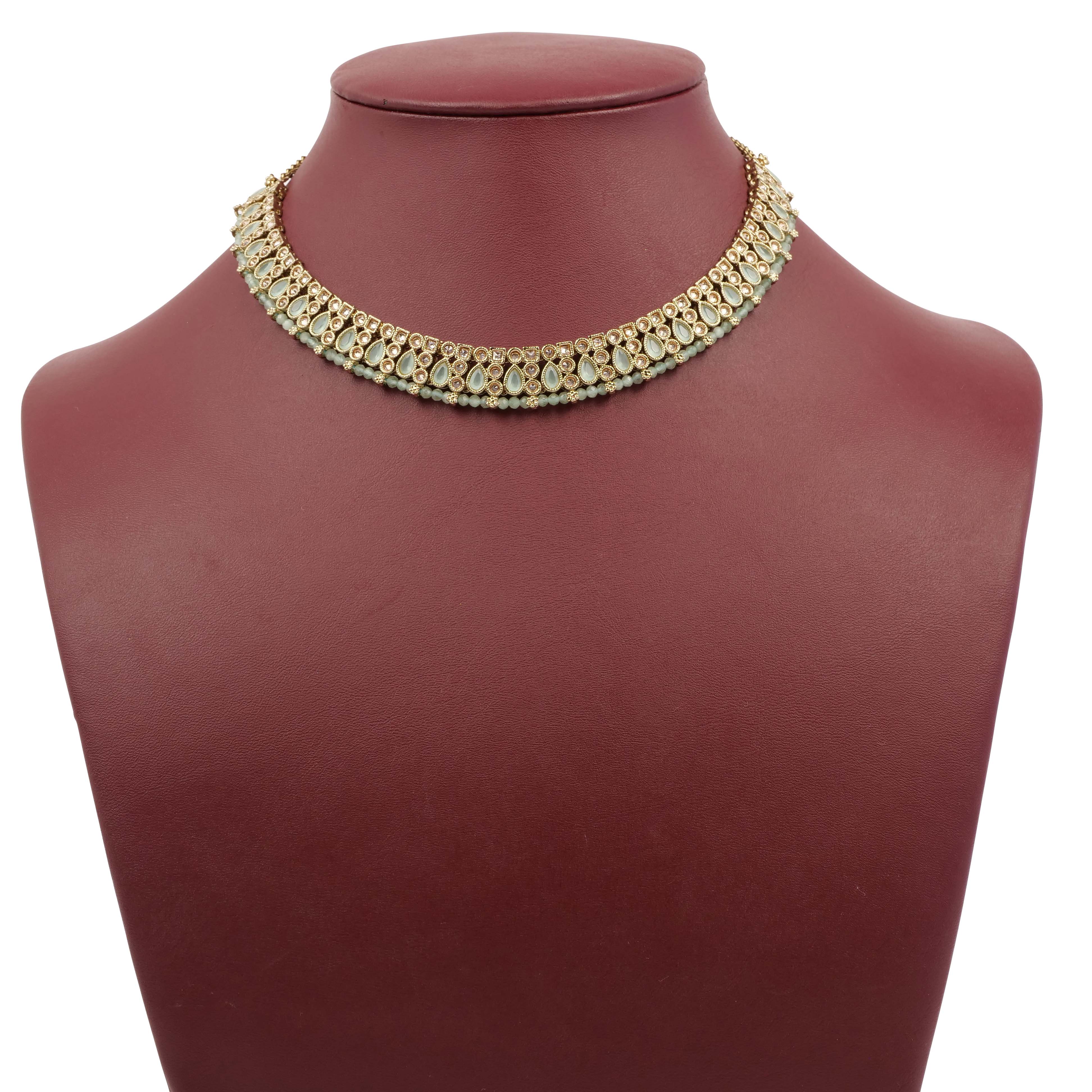 Naina Simple Necklace Set in Mint